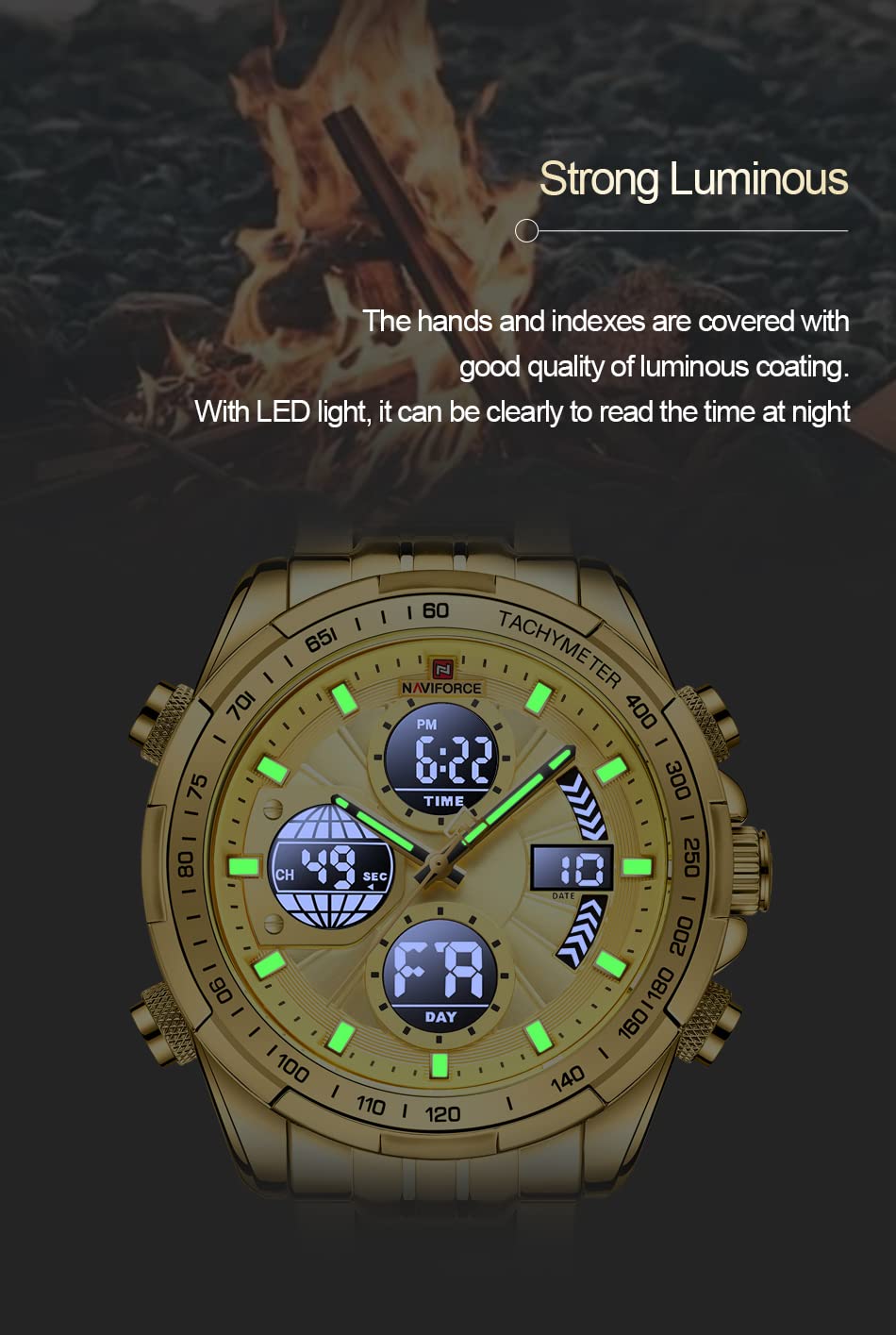 NAVIFORCE Men's Stainless Steel Waterproof Watch - Digital Analog Chronograph for Business & Military Use