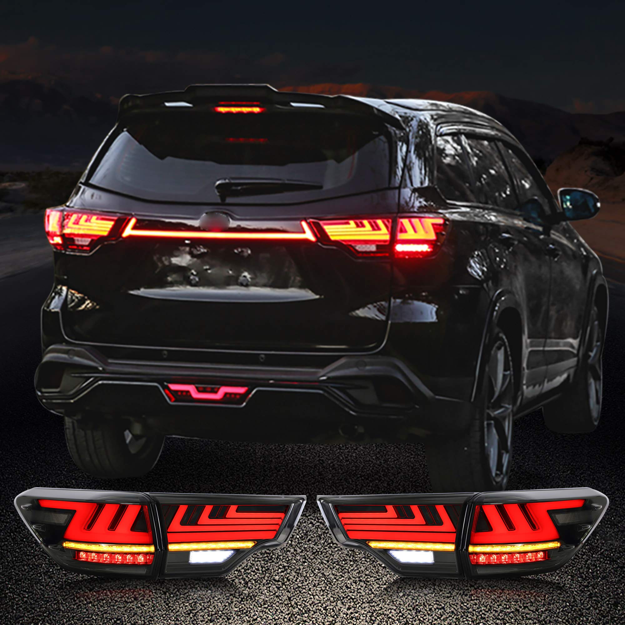 **YUANZHENG Full LED Sequential Tail Lights for Toyota Highlander 2015-2019 - Smoked Lens, Reverse/Running/Brake/Turn Signals - Perfect for Night Driving & Enhanced Safety**