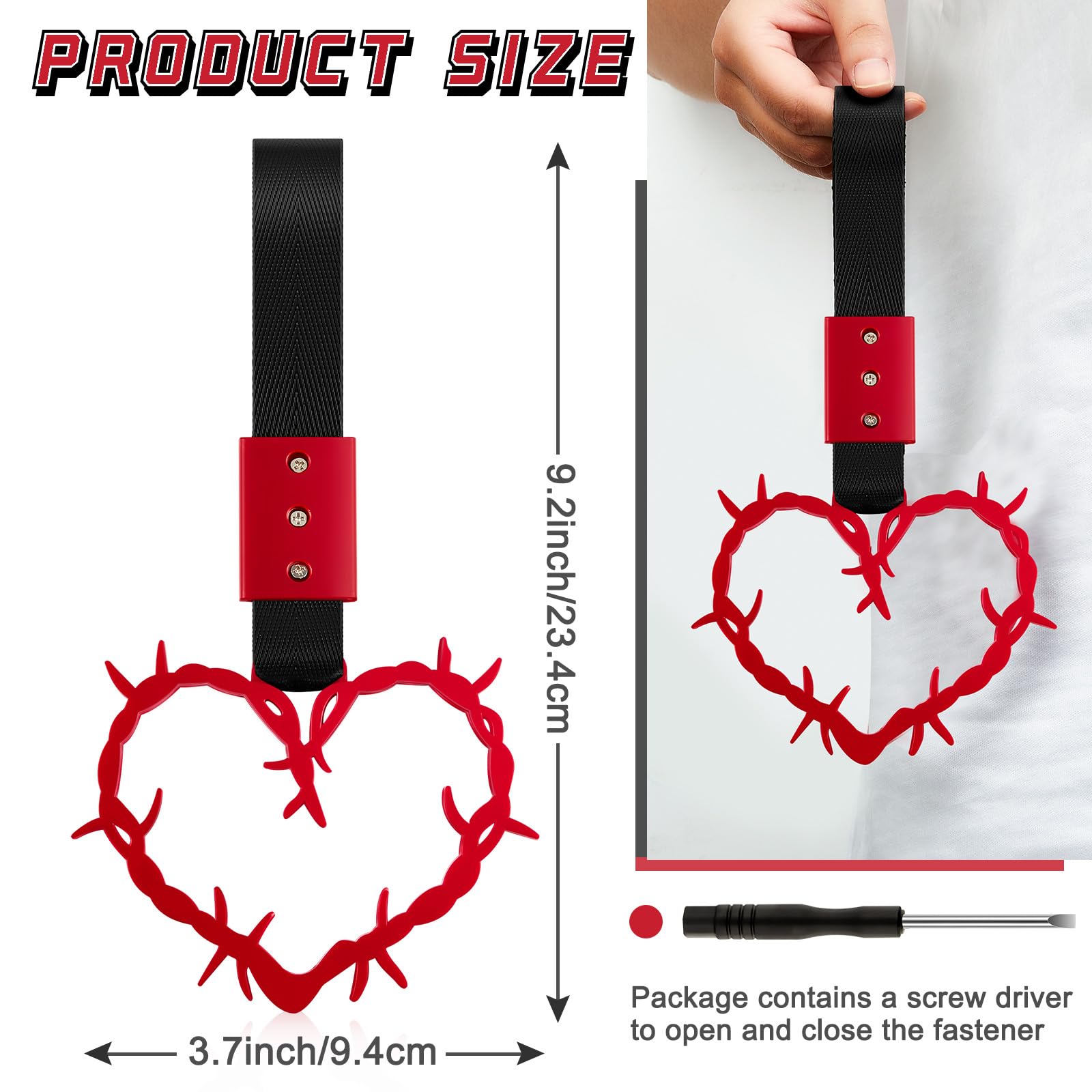 Car Handle Straps - Exterior Hang Rings & Drift Decorative Hand Straps for Cars, Subway, Train, Bus - Red Thorns Design for Rear Bumper Warning & Safety - Perfect for Commuting, Road Trips & Vehicle Protection