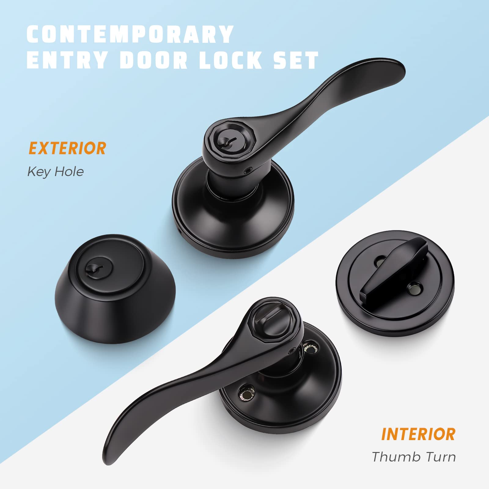 KNOBWELL 10 Pack Matte Black Front Door Lever Lockset with Single Cylinder Deadbolt - Keyed Alike Exterior Door Lock Set for Home Security & Commercial Buildings