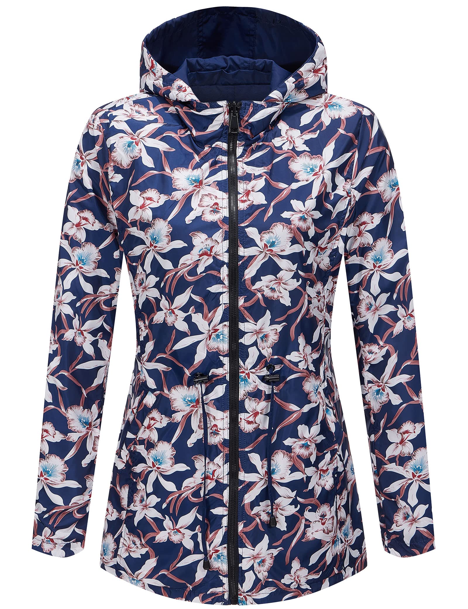 RISISSIDA Women's Reversible Floral Print Jacket - Lightweight Waterproof Hooded Coat for Spring & Fall | Casual Fashion Outerwear for Daily Wear, Travel & Outdoor Activities