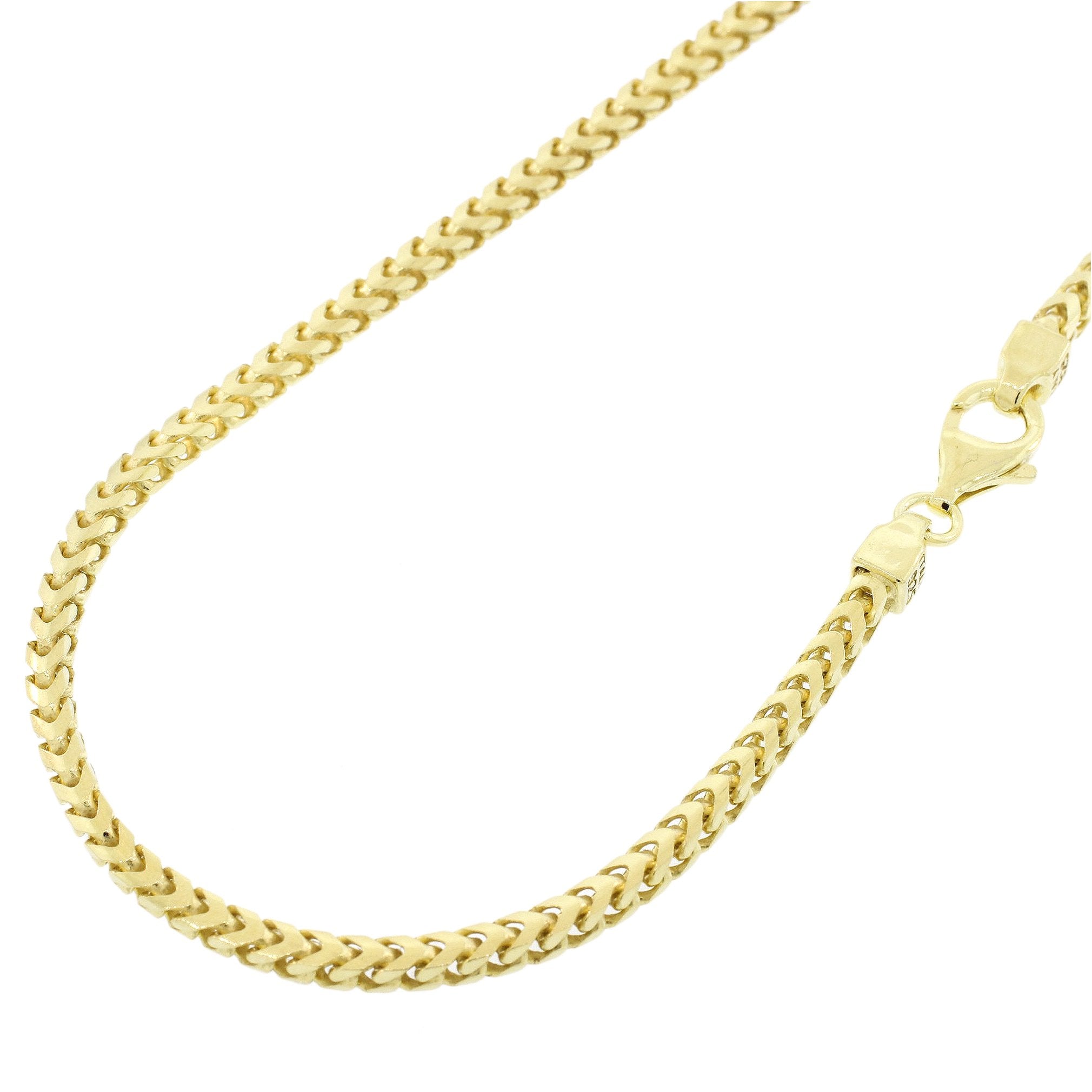 3MM 100 Franco Chain Necklace - 14K Yellow Gold Plated .925 Sterling Silver - 8 to 28 Inches Adjustable Length - Perfect for Layering, Gift Giving & Everyday Wear