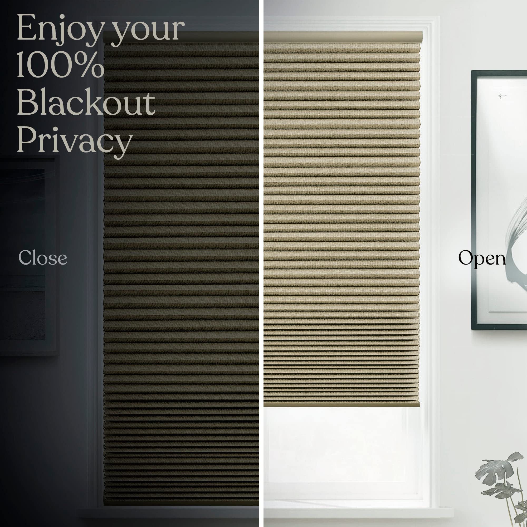 MOOD Blackout Cellular Shades - Cordless Honeycomb Blinds with 1.5