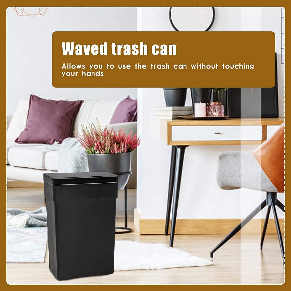 HGS 13 Gallon Automatic Motion Sensor Trash Can - Hands-Free Touchless Kitchen Garbage Bin with Lid, Black Plastic Wastebasket for Home, Office, Bathroom & Outdoor Use