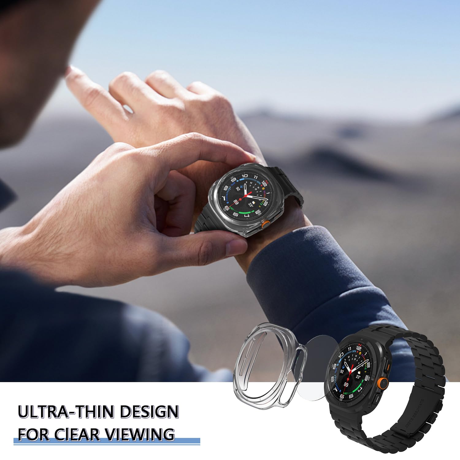 SPGUARD Galaxy Watch 7 Ultra 47mm Screen Protector & Case Cover - [2+2 Pack] Tempered Glass & Hard PC Bumper - Anti-Scratch, Shockproof Protection for Workouts, Running & Outdoor Activities