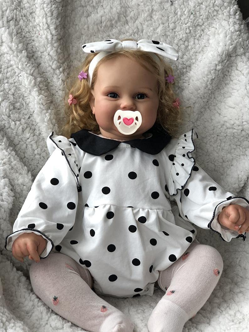Anano Ultra Realistic Reborn Baby Doll - Lifelike Newborn Doll with Visible Blood Vessels & Complete Feeding Kit (White Dot) - Perfect for Collectors, Therapy, Photography Props and Baby Shower Gifts