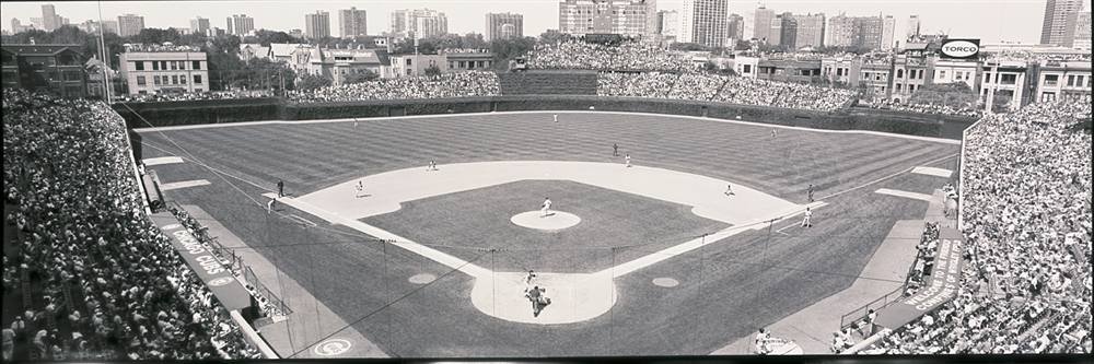 Peel & Stick Baseball Stadium Wall Mural - Wrigley Field Black & White (48x16 inches) | Easy DIY Home Decor for Sports Fans & Man Cave
