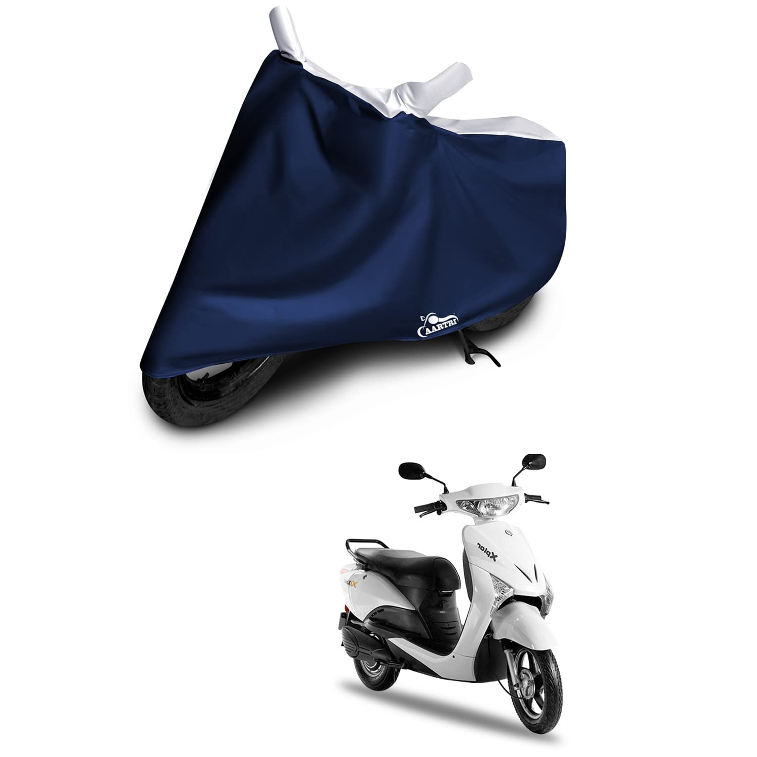 DROHAR UV Protection Dustproof Body Cover for Indus Yo Explor 2022 (BS-2,3,4,6) - Premium Motorcycle Cover for Outdoor Parking & Sun Protection (Strip White)