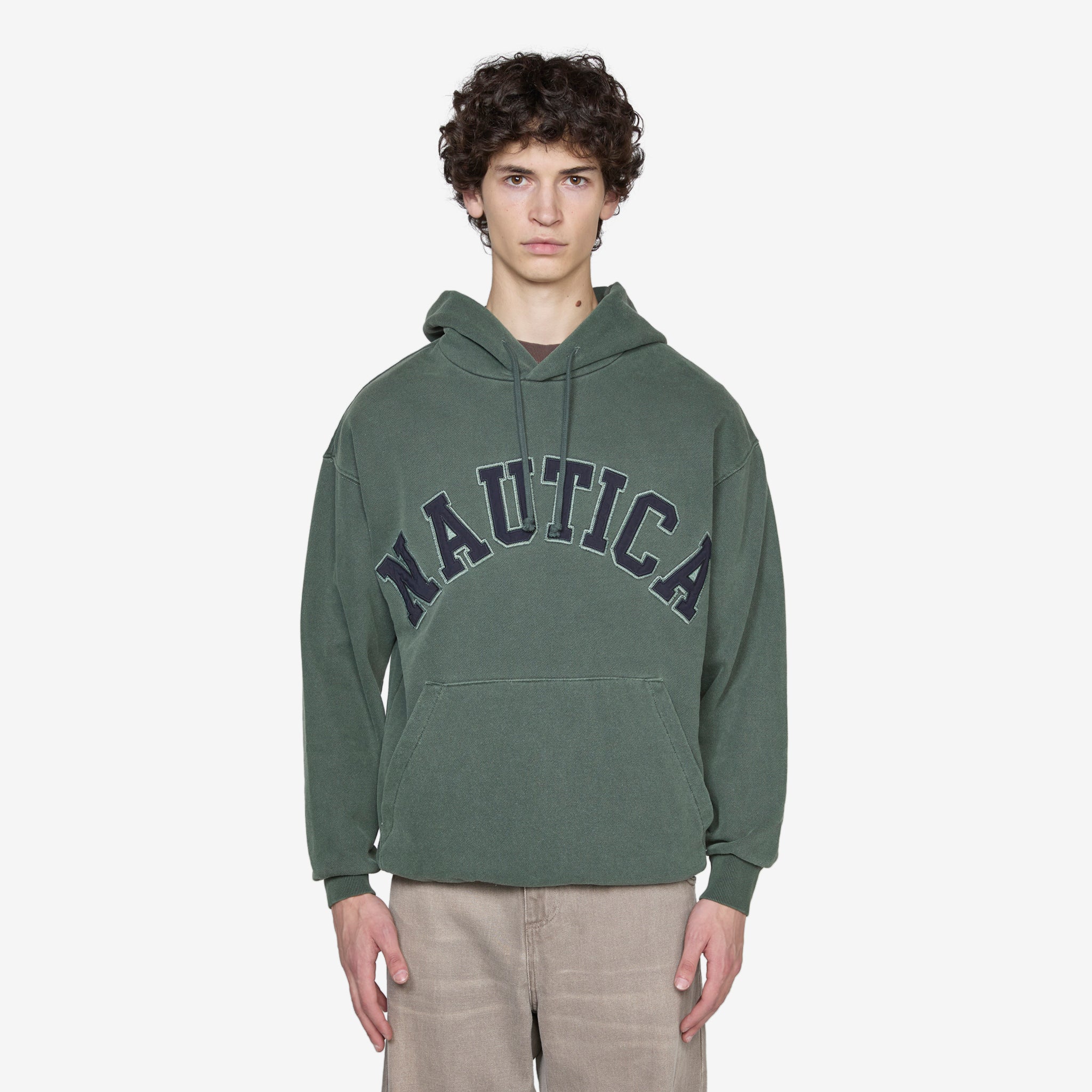 Pigment Dyed Embroidered Logo Hoodie for Men - Soft Green Cotton Pullover | Perfect for Streetwear, Casual Outfits & Loungewear
