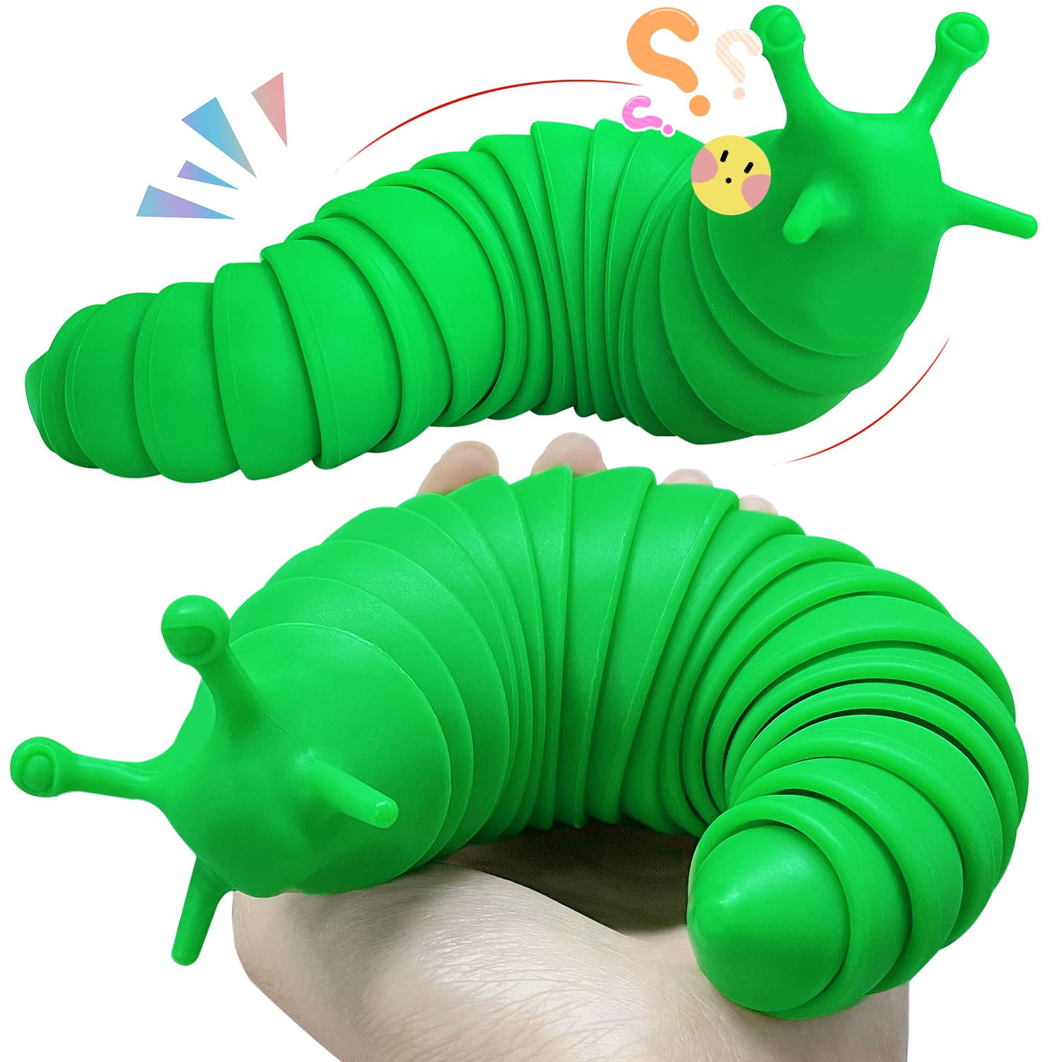 Sensory Fidget Slug Toy - Flexible 3D Printed Desk Pet for Kids & Adults with ADHD, Autism - Stress Relief & Focus Aid for School, Office & Home - AMSR Caterpillar Toy for Ages 3-6 (Green)