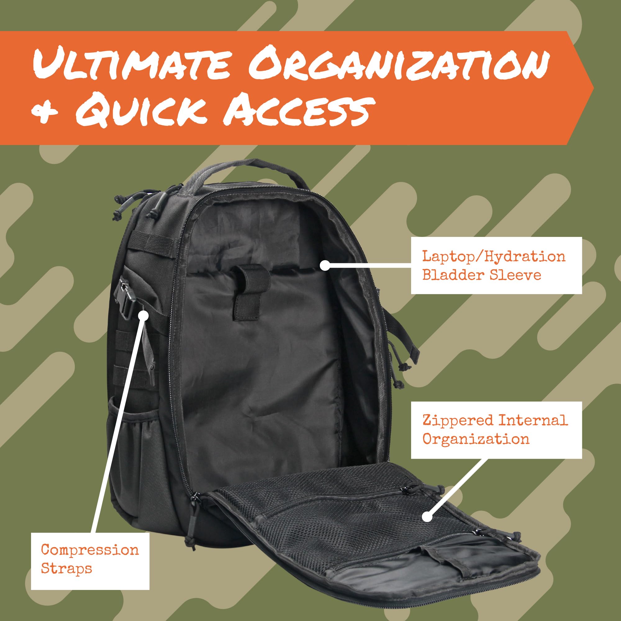 **35L Tactical Backpack for Men - Military MOLLE Rucksack with PALS Webbing | 3-Day Bug Out Army Backpack for Hiking, Survival & EDC | Durable Black Tactical Gear for Outdoor Adventures & Travel**