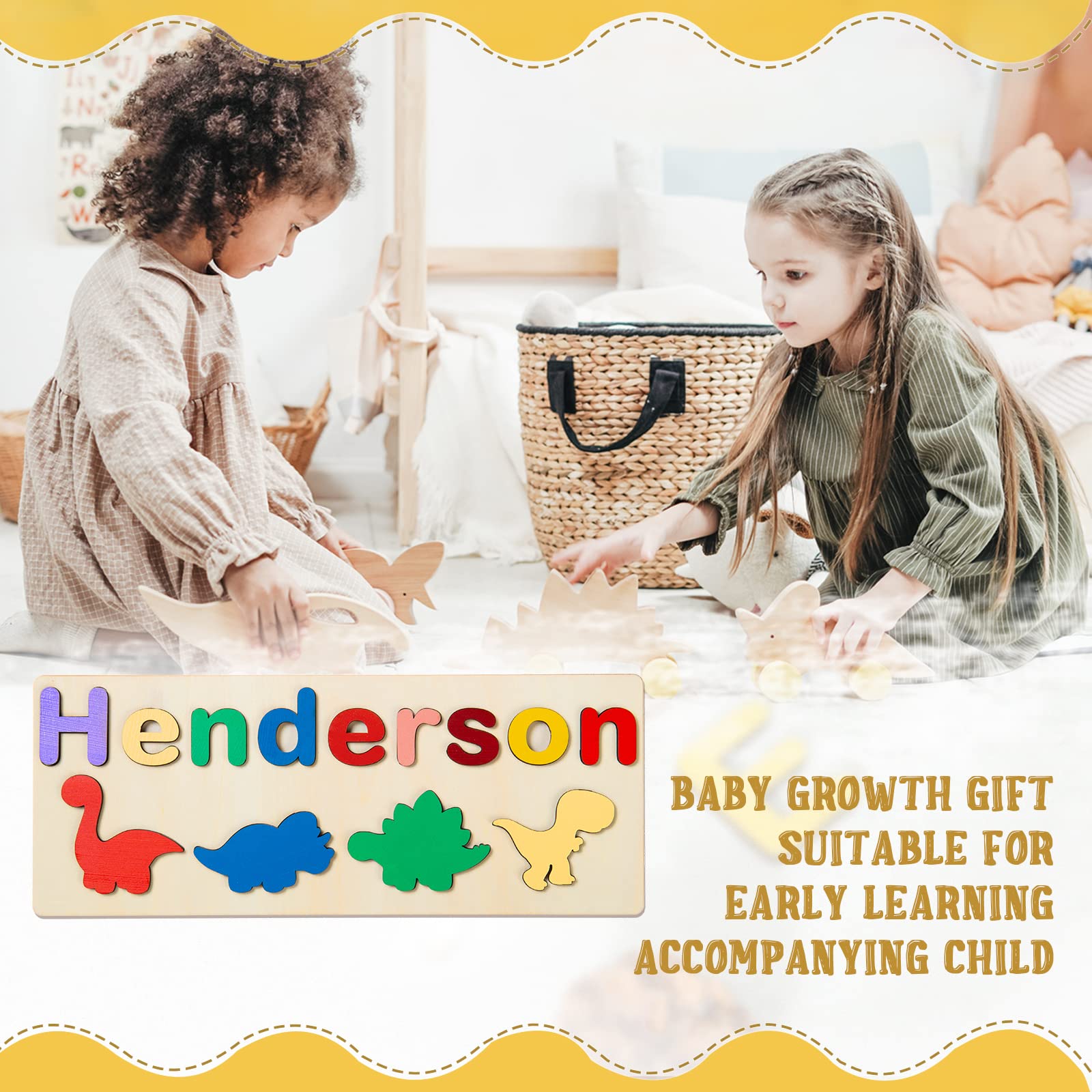 Personalized Wooden Name Puzzle for Kids - Custom Educational Learning Toy for Toddlers, Baby Boys & Girls - Thanksgiving, Christmas & Birthday Gift - Flat Rate up to 9 Letters (Style 11) - Perfect for Early Childhood Development & Montessori Learning Activities