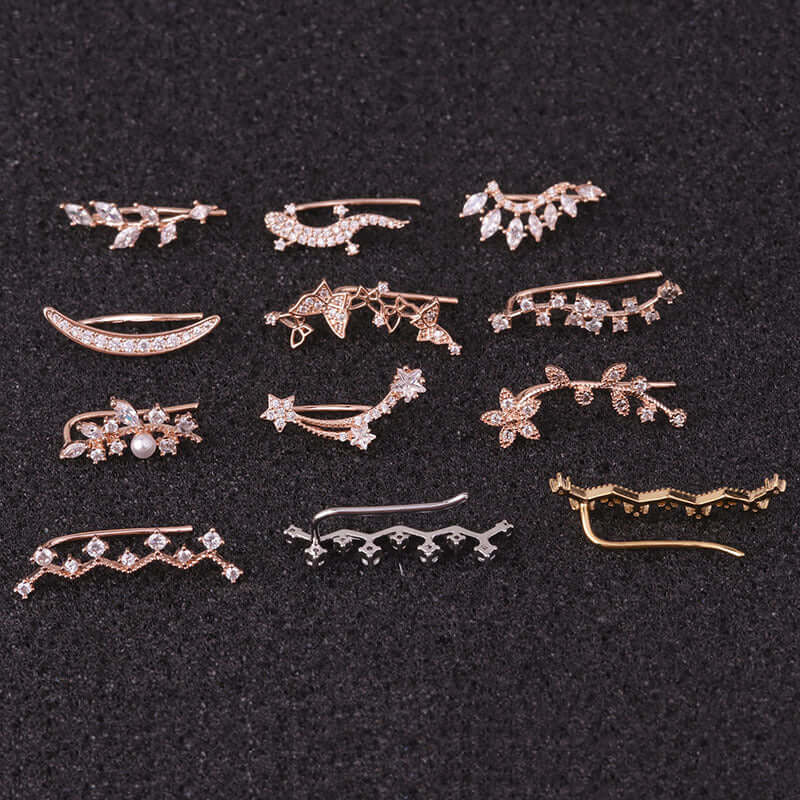 16G Cartilage Linear Flower Ear Clip Ear Cuff - Boho Chic Earring for Women | Perfect for Parties, Weddings & Everyday Wear (HSPJ19124)