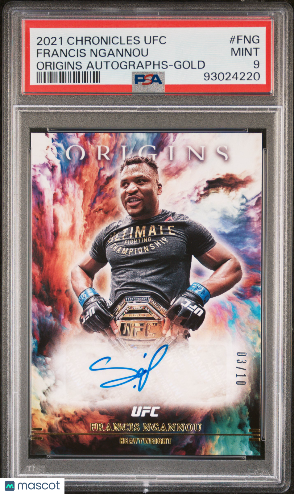 2021 Panini Chronicles UFC Origins PSA 9 Francis Ngannou Autographs Gold 03/10 - Rare MMA Trading Card for Collectors & UFC Fans - Perfect for Sports Memorabilia Displays & Investment Collections