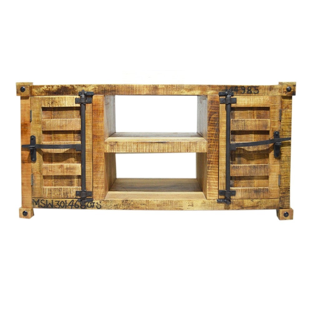 Solid Wood Industrial TV Stand with Plasma Stand - 150x40x50cm Rustic Entertainment Center for Living Room & Home Theater
