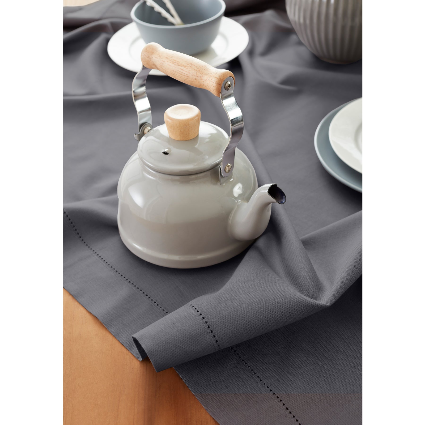 Premium Cotton Linen Hemstitch Table Throw - Elegant Decorative Table Runner for Dining Room, Wedding, Party & Home Decor