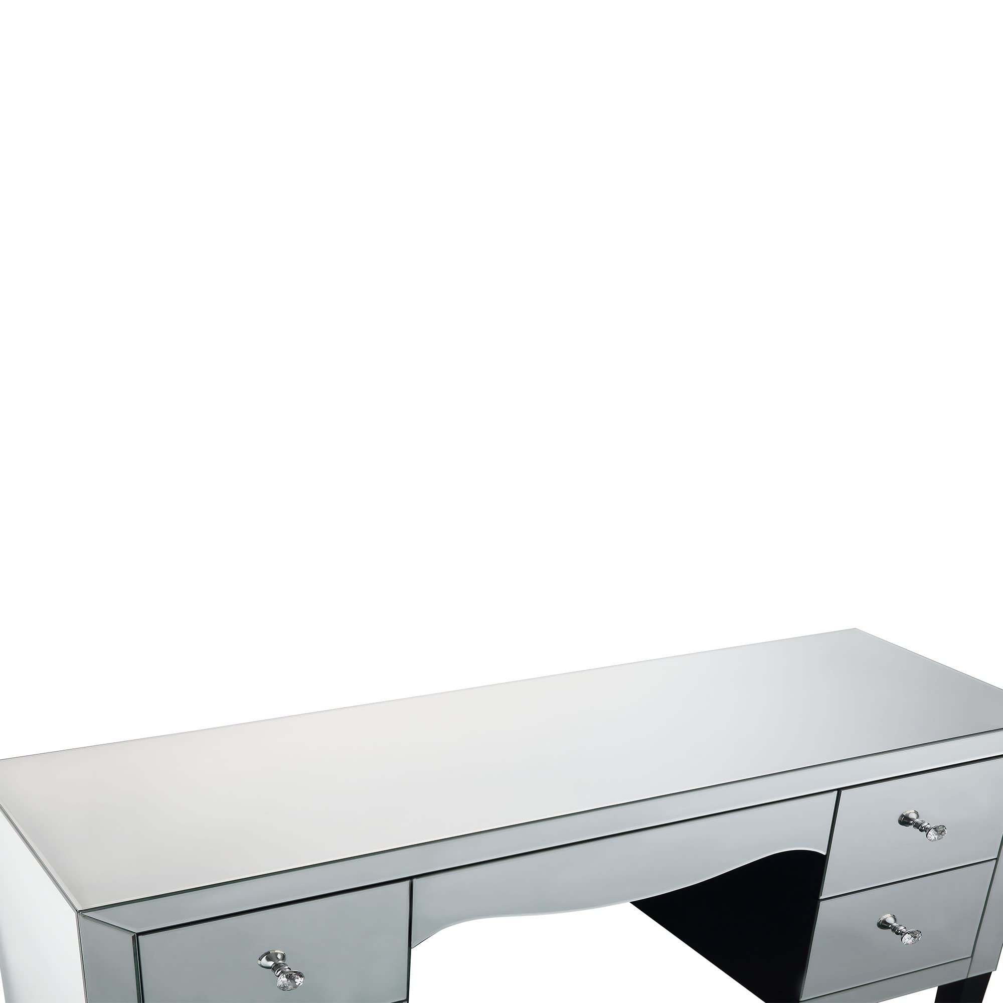 Benjara Silver Wooden Framed Vanity Desk with Mirror, 4 Drawers & Wavy Apron - Elegant Dressing Table for Bedroom, Bathroom or Boudoir Makeup Station