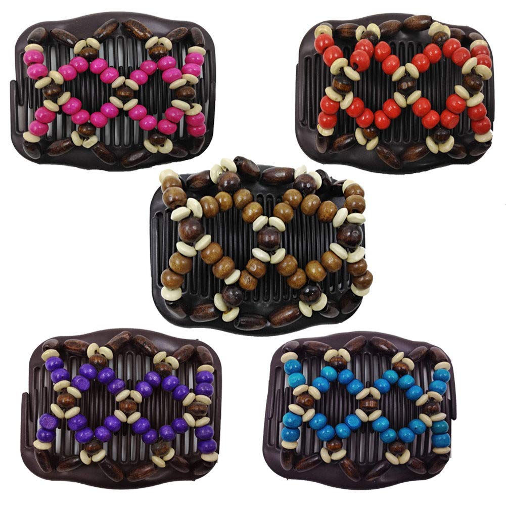 4-Pack Magic Elastic Hair Clips with Beads - Stretchy Double Hair Combs for Women & Girls | Perfect for Ponytails, Braids & Updos (Hair Accessories)