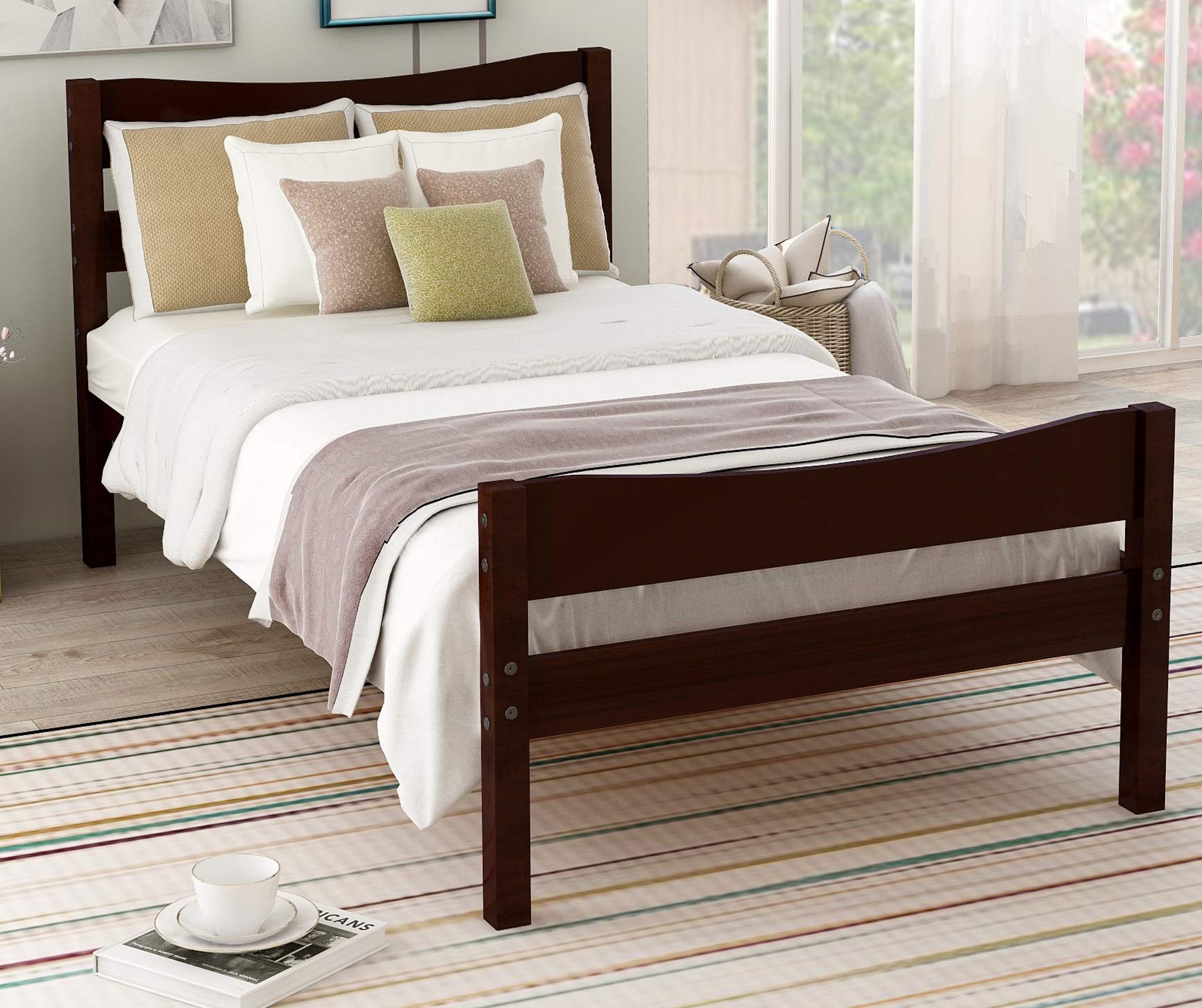 Danxee Solid Wood Twin Bed Frame with Headboard & Footboard - Sturdy Platform Bed with Wooden Slat Support for Kids & Teens - Espresso Finish - Perfect for Bedrooms, Dorms & Guest Rooms