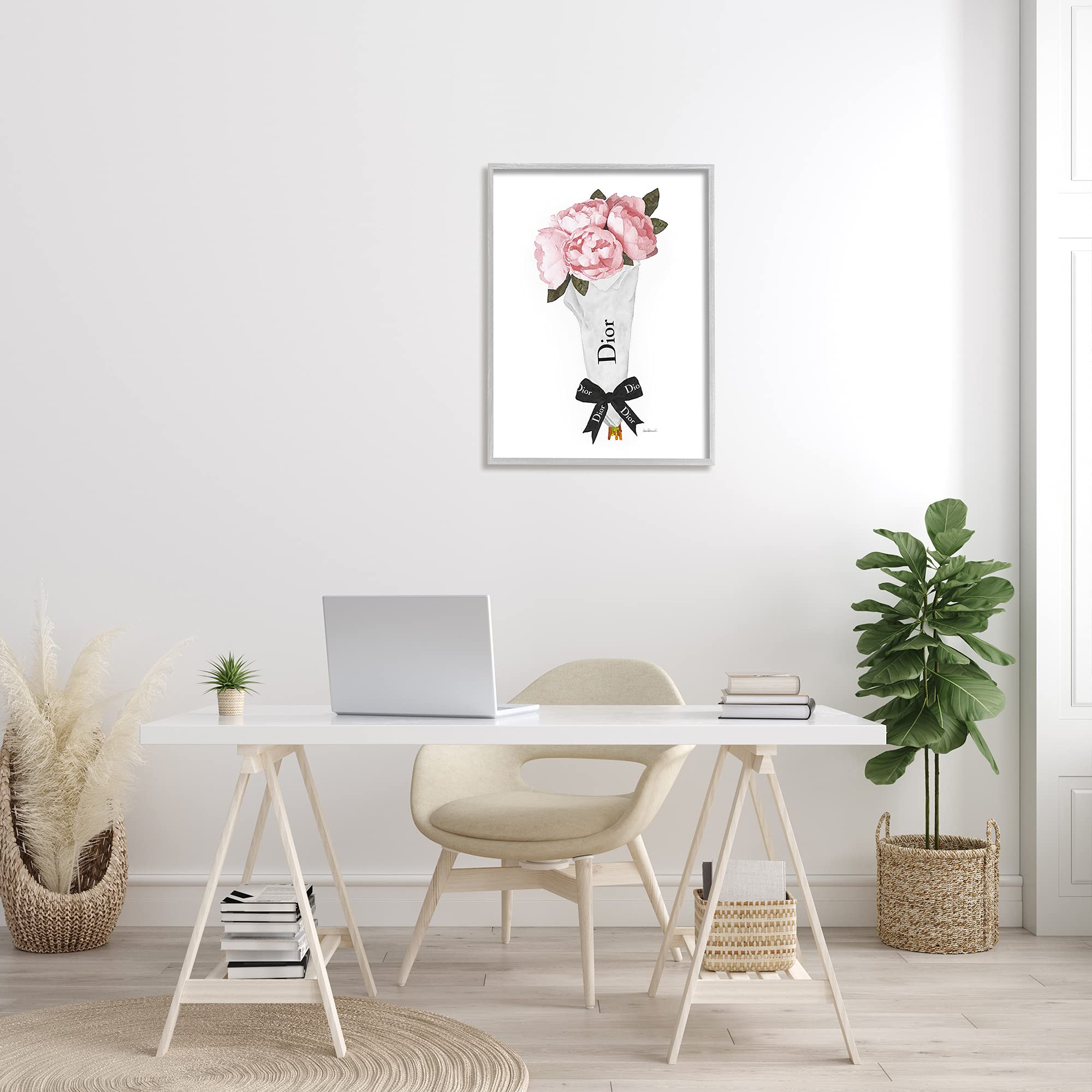 Stupell Industries Soft Pink Spring Bouquet Glam Fashion Bow Framed Wall Art - 24