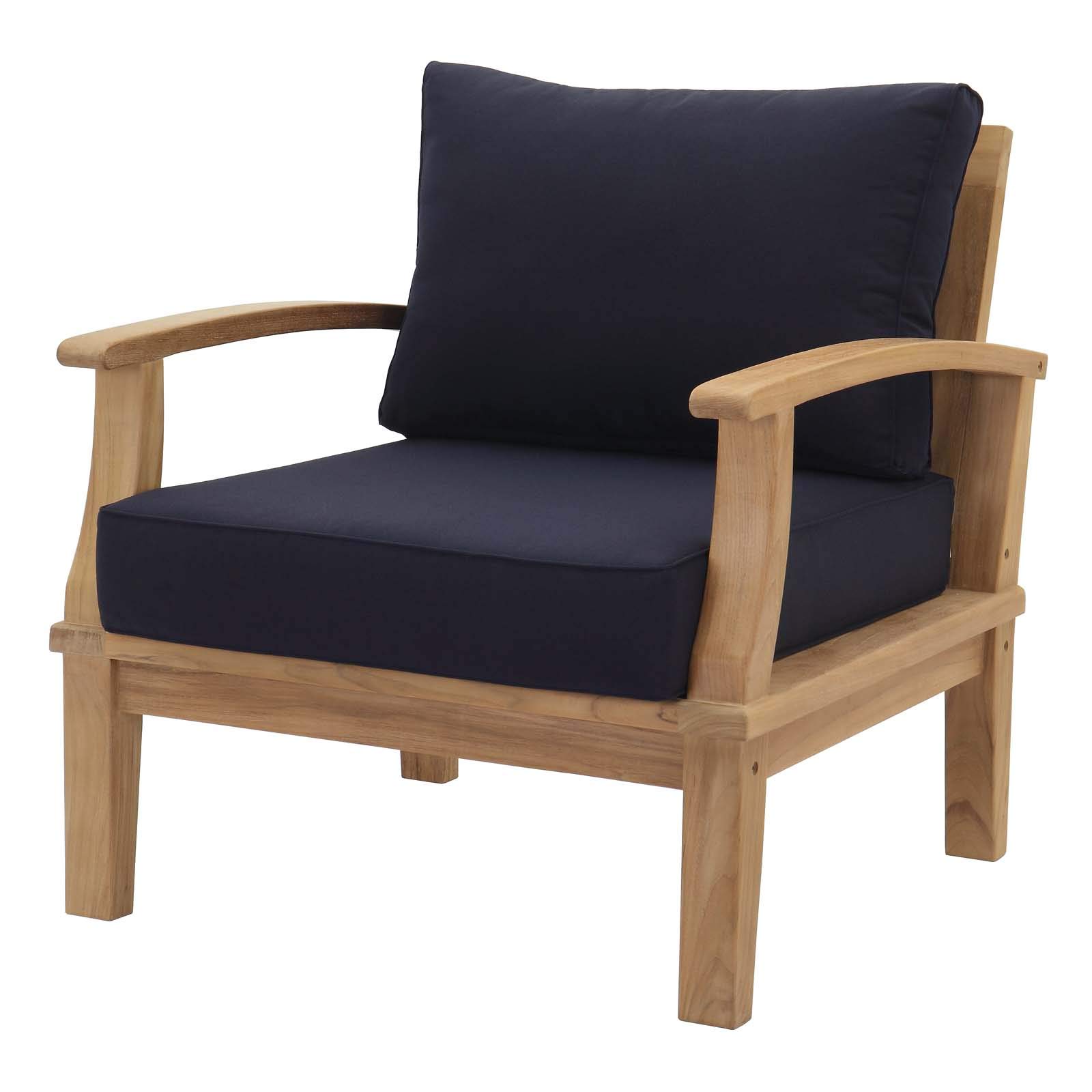Modern Contemporary Urban Outdoor Patio Balcony Garden Side Dining Chair Armchair - Wood Navy Blue for Relaxing and Entertaining
