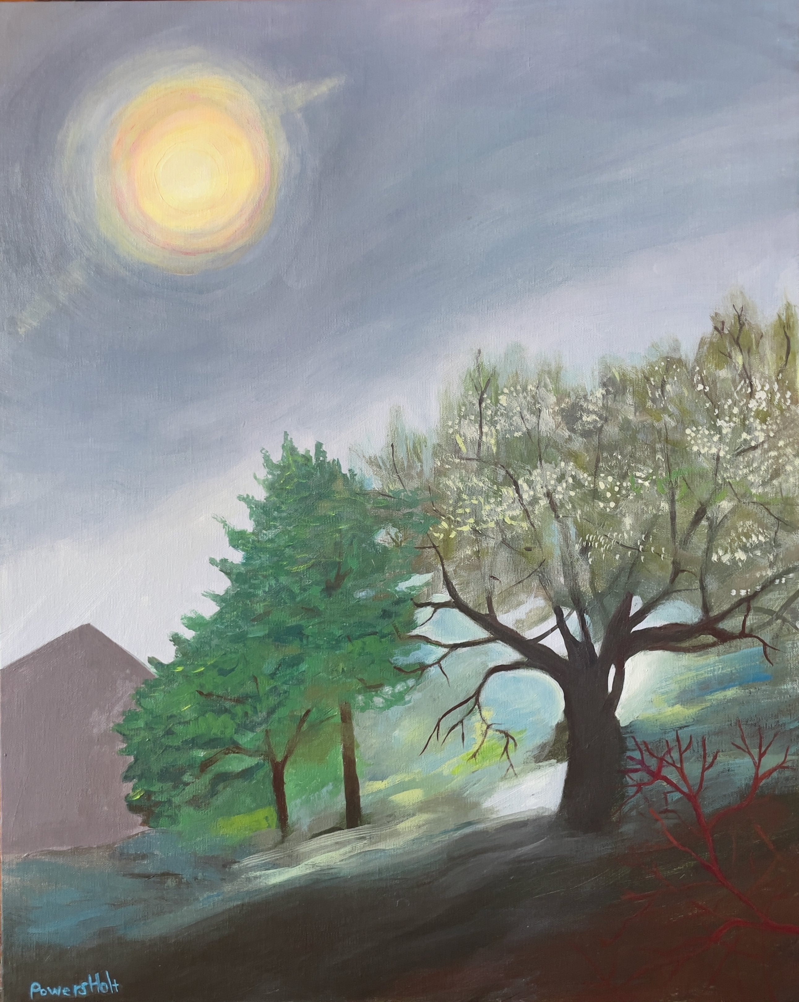 Mary Powers Holt: Foggy Winter Moon - Vintage Art Print for Home & Office Decor | Perfect for Living Room, Bedroom & Gift Giving