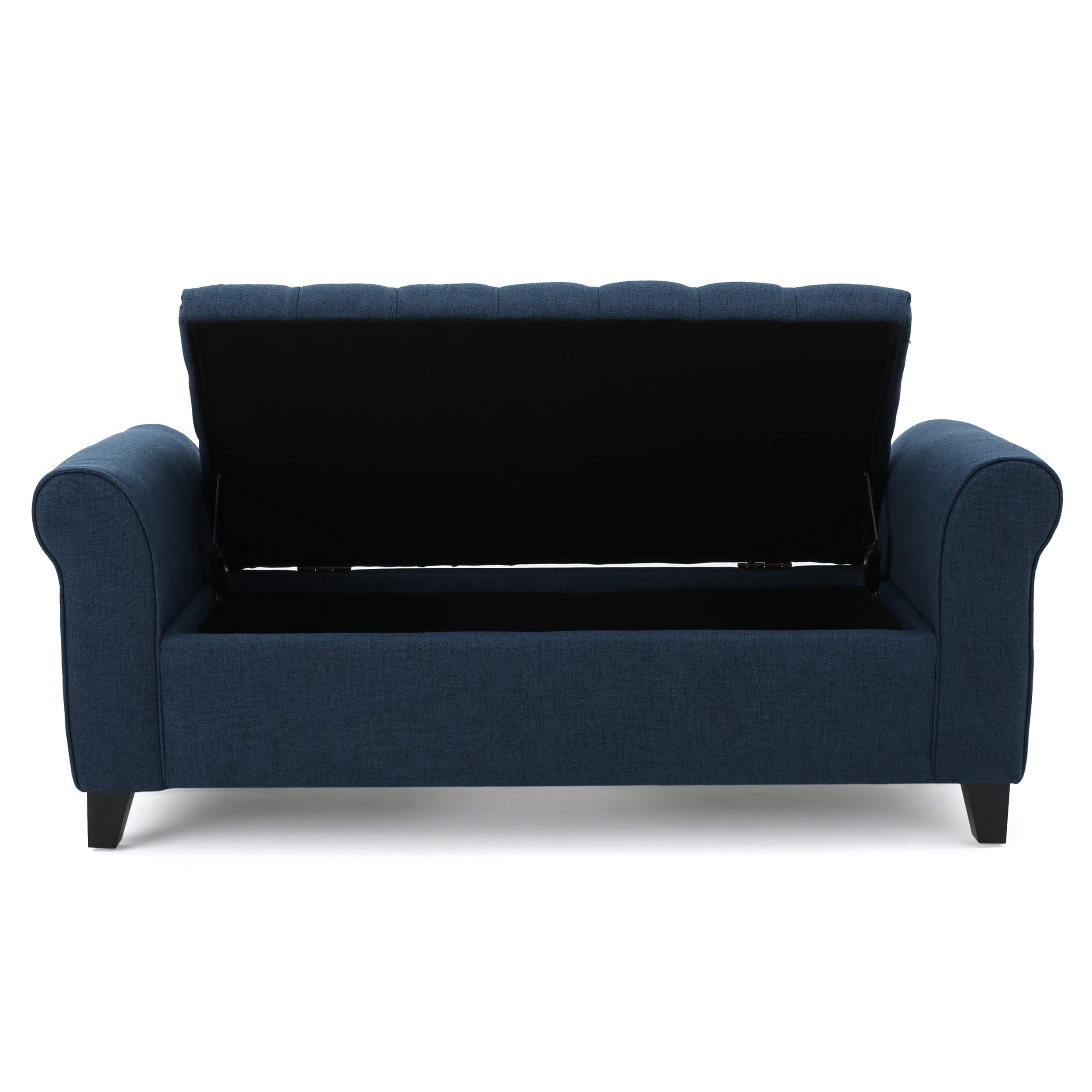 Christopher Knight Home Keiko Fabric Storage Bench with Arms - Dark Blue Upholstered Entryway Bench (19.75