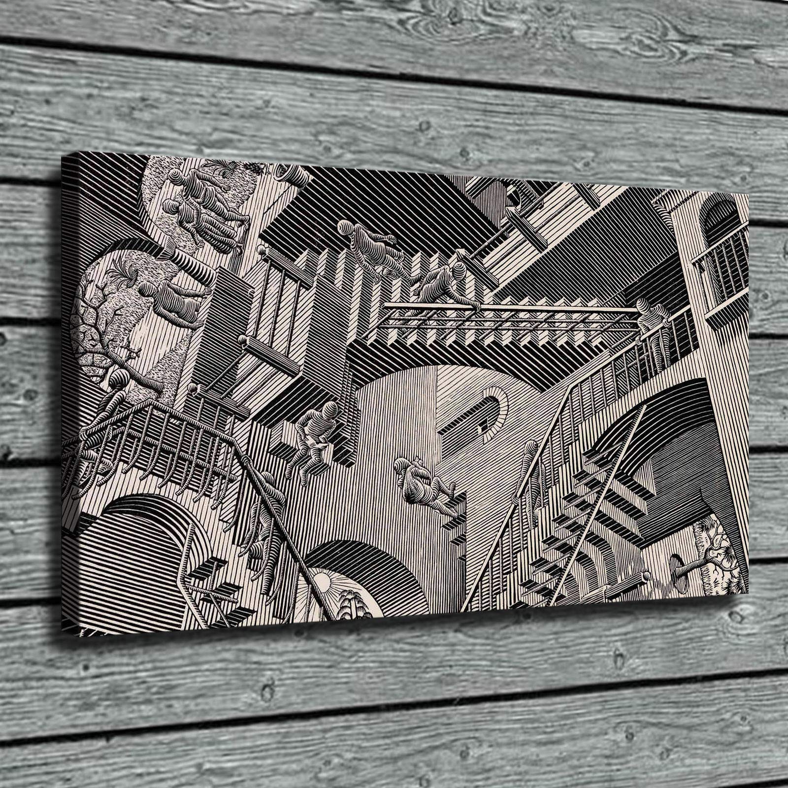 Escher Poster Wall Art Print - 24x42 Inch Framed Canvas Painting for Living Room, Bedroom, Bathroom & Home Office Decor | Modern Geometric Wall Decorations | Perfect Gift for Art Lovers