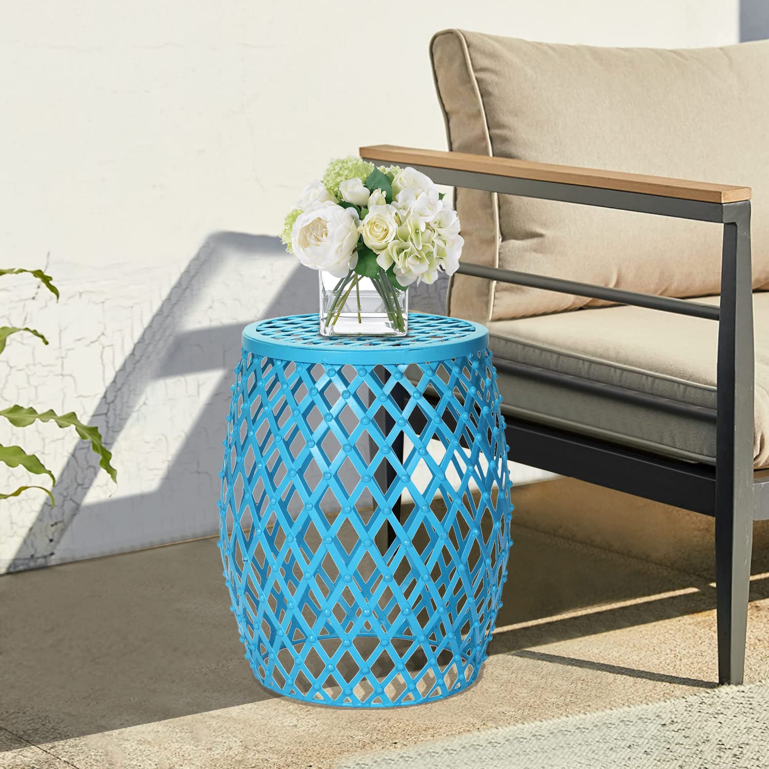 Joveco Round End Table - Metal Side Table, Coffee Table & Nightstand for Living Room, Bedroom & Office - Light Blue - Perfect for Plants, Lamps & Decor