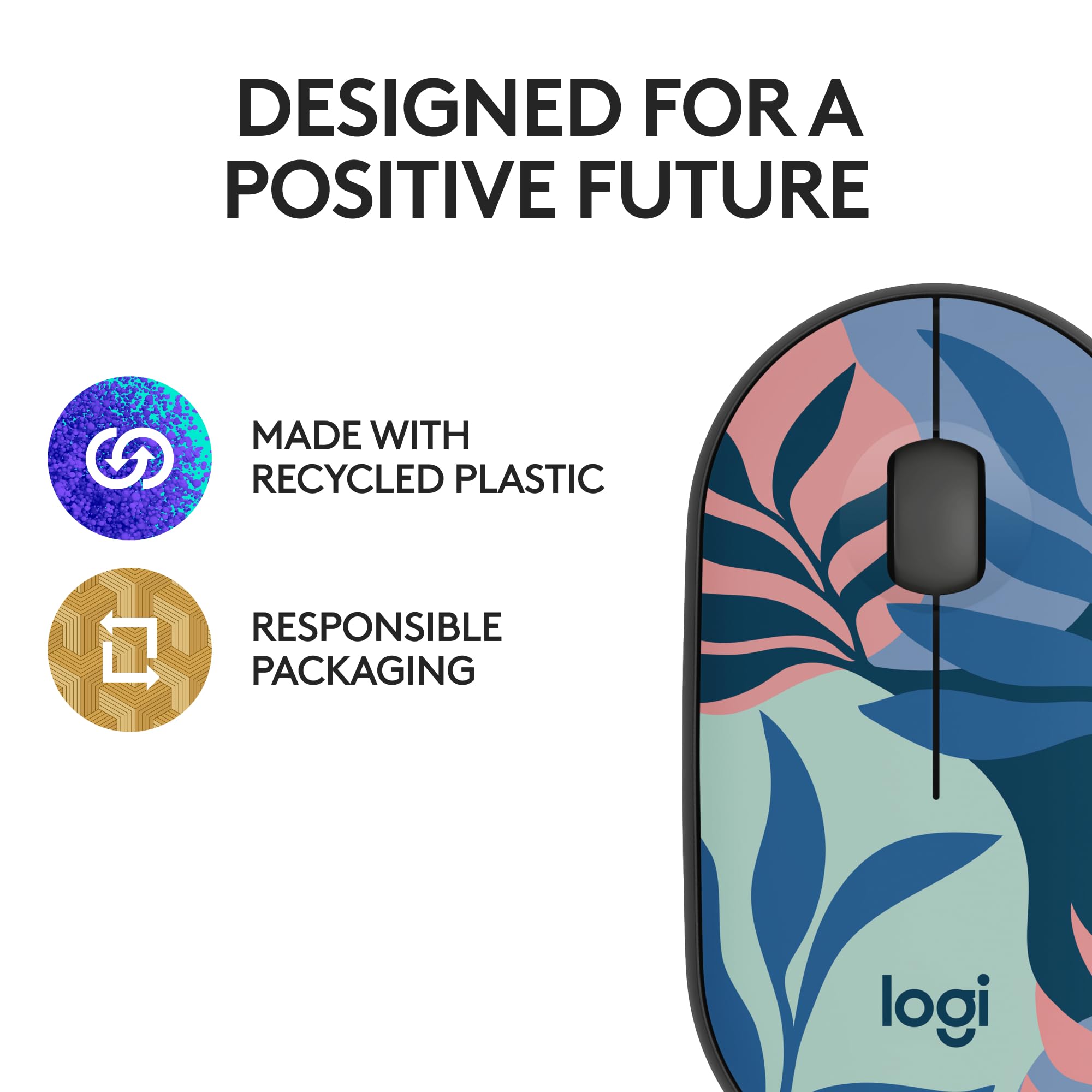 Logitech M340 Wireless Mouse with Silent Click - Limited Edition Floral Leaves Design, USB Receiver, Compatible with Laptop, PC, Windows, Chrome, Surface - Perfect for Office, Home & Travel Use