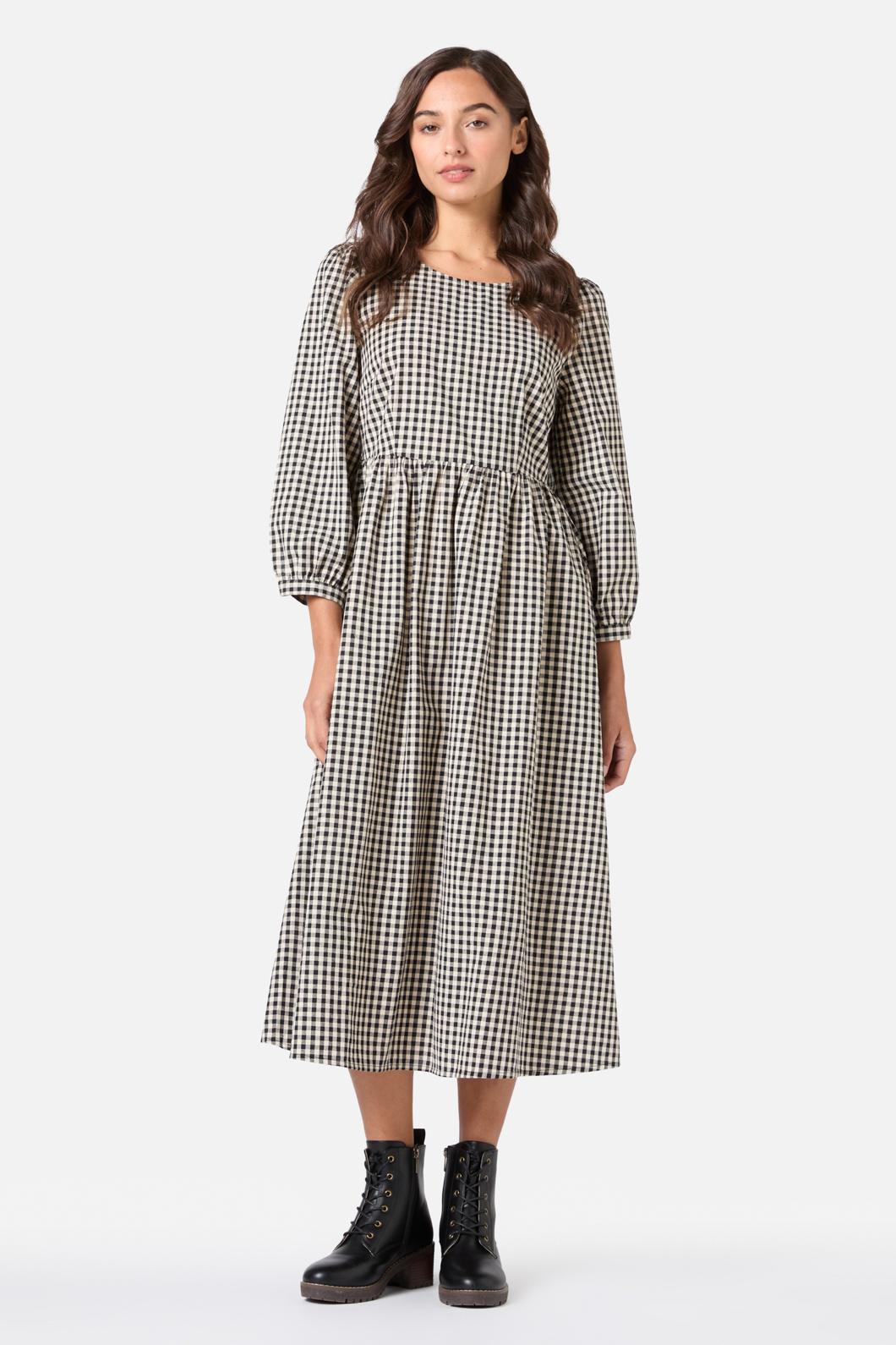 Renae Check Midi Dress for Women - Stylish Plaid A-Line Dress with Pockets, Perfect for Office, Date Night & Fall Outfits