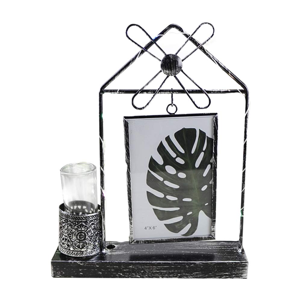 EXCEART Vintage Iron Art Luminous Picture Frame - Hydroponic Terrarium Vase & Desk Photo Frame for Home Decor, Perfect for Living Room, Bedroom, Office Desktop Decoration