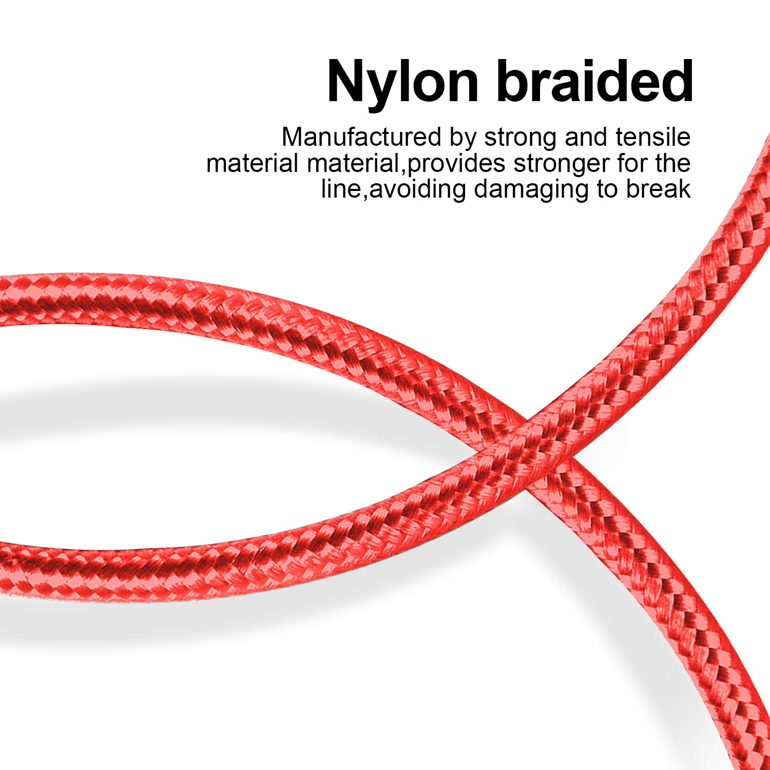 5-Pack MFi Certified iPhone Charger Cable - 3/3/6/6/10FT Nylon Braided Lightning Cord Fast Charging for iPhone 14/13/12/11/X/8/7 & iPad - Durable Red Cables for Home, Office, Car and Travel
