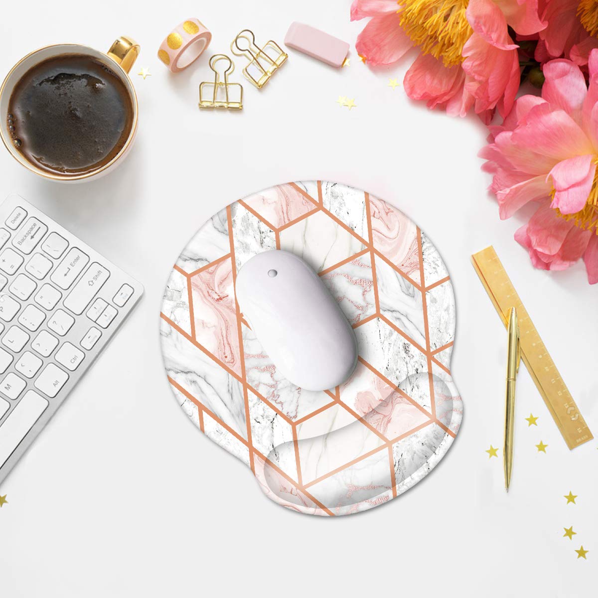 Ergonomic Mouse Pad with Wrist Support - Marble Design Non-Slip Mouse Mat for Laptop & PC - Pain Relief Comfort Wrist Rest (9