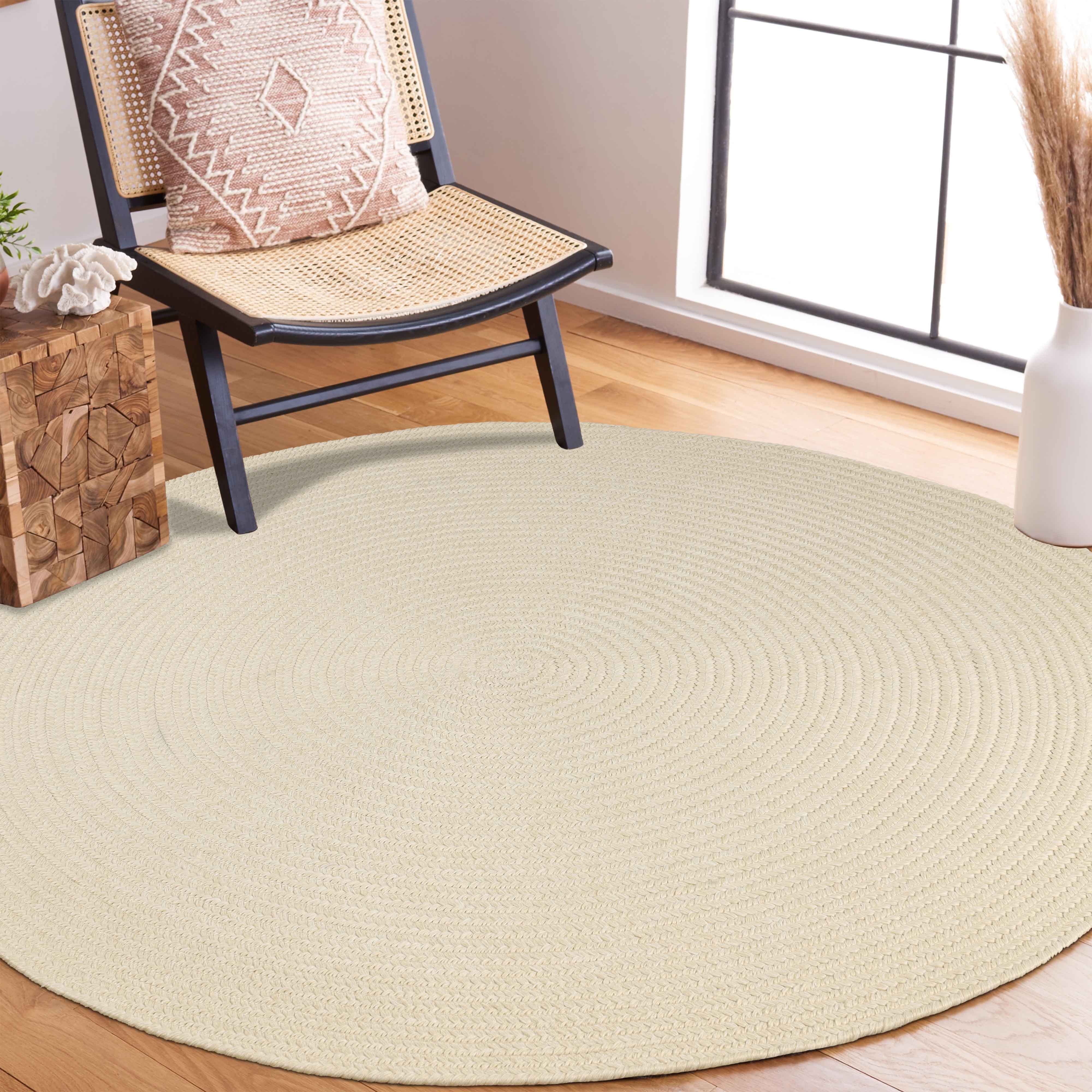 Bohemian Braided Round Area Rug - Indoor Outdoor Solid Woven Carpet for Living Room, Bedroom, Patio & Deck Decor