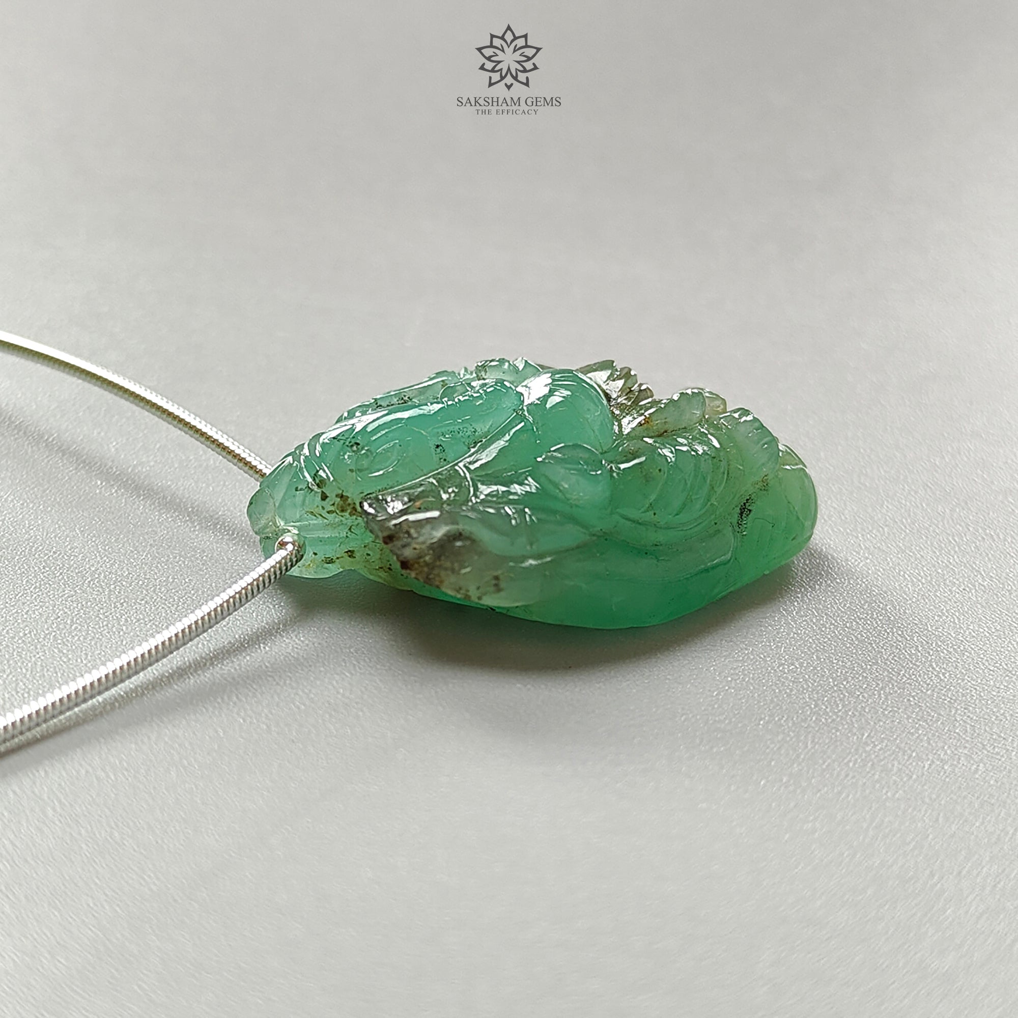 Natural Green Emerald Gemstone Carving Loose Beads - 47.80cts Untreated May Birthstone, Lord Ganesha Idol Beads (33x23mm, 1pc) for Jewelry Making, Meditation & Spiritual Healing
