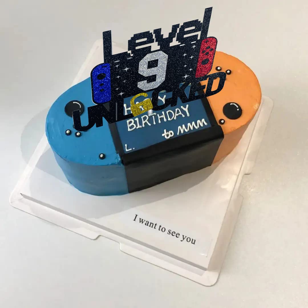 Level 9 Unlocked - Happy 9th Birthday Cake Topper for Video Game Themed Parties | Perfect for Boys & Girls Birthday Decorations | Gaming Celebration & Party Supplies