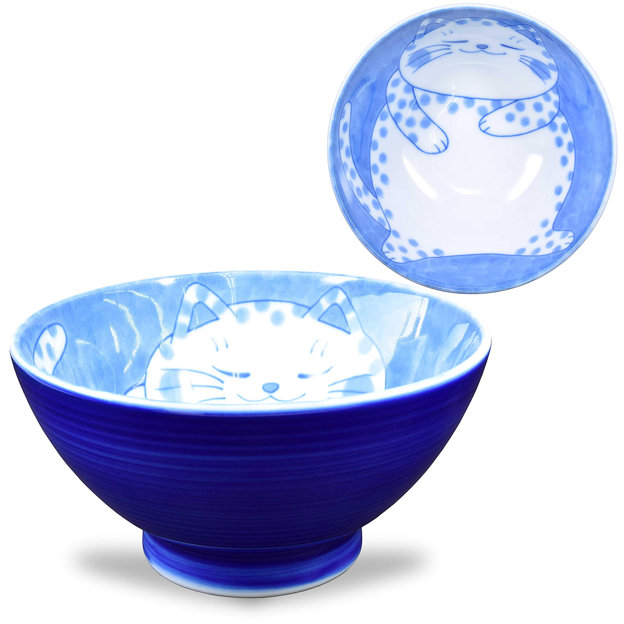 Premium Japanese Rice Bowl - 4.5 Inch Ceramic Cat Design Noodle Soup Pasta Bowl (9.2 fl oz) - Perfect for Ramen, Salad, Rice Dishes & Home Dining - NEKOCHIGURA Cat Collection by Mino Ware