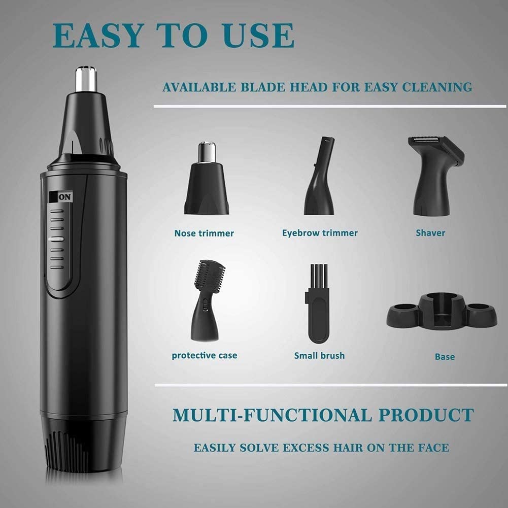 Professional Painless Nose Hair Trimmer for Men & Women - Waterproof Dual Edge Blades, 3-in-1 Ear Nose Eyebrow & Facial Grooming Kit (Black) - Perfect for Travel, Home & Personal Care Routines