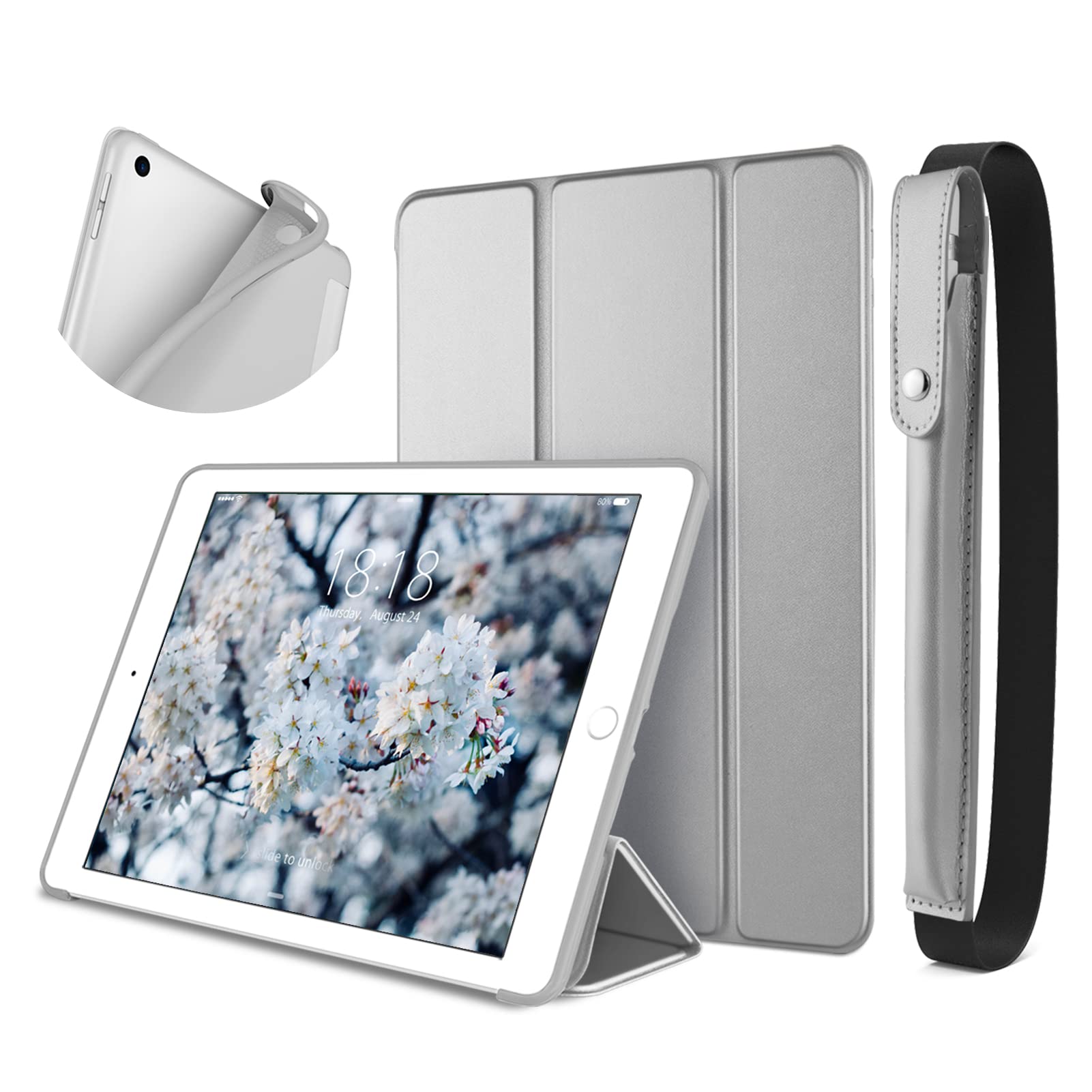 DTTO iPad 9.7 Inch Case for iPad 5th/6th Generation (2017/2018 Model) - Ultra Slim Smart Cover with Apple Pencil Holder, Trifold Stand & Soft TPU Back - Auto Sleep/Wake Feature - Space Grey - Perfect for Work, School & Travel Protection