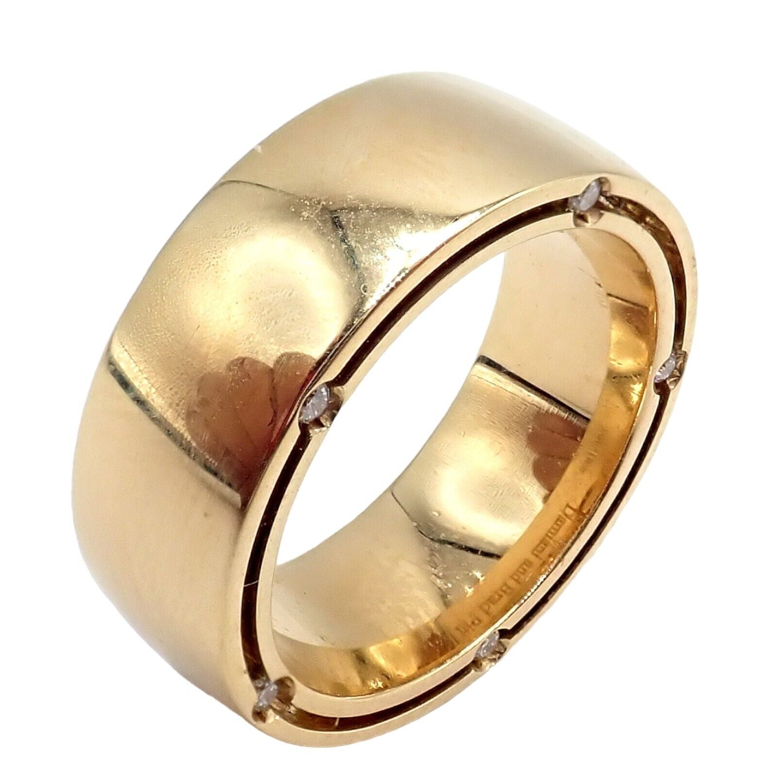 Authentic Damiani Brad Pitt 18k Yellow Gold 10 Diamond Wide Band Ring Size 5.5 - Luxury Men's Wedding Band for Anniversary & Special Occasions