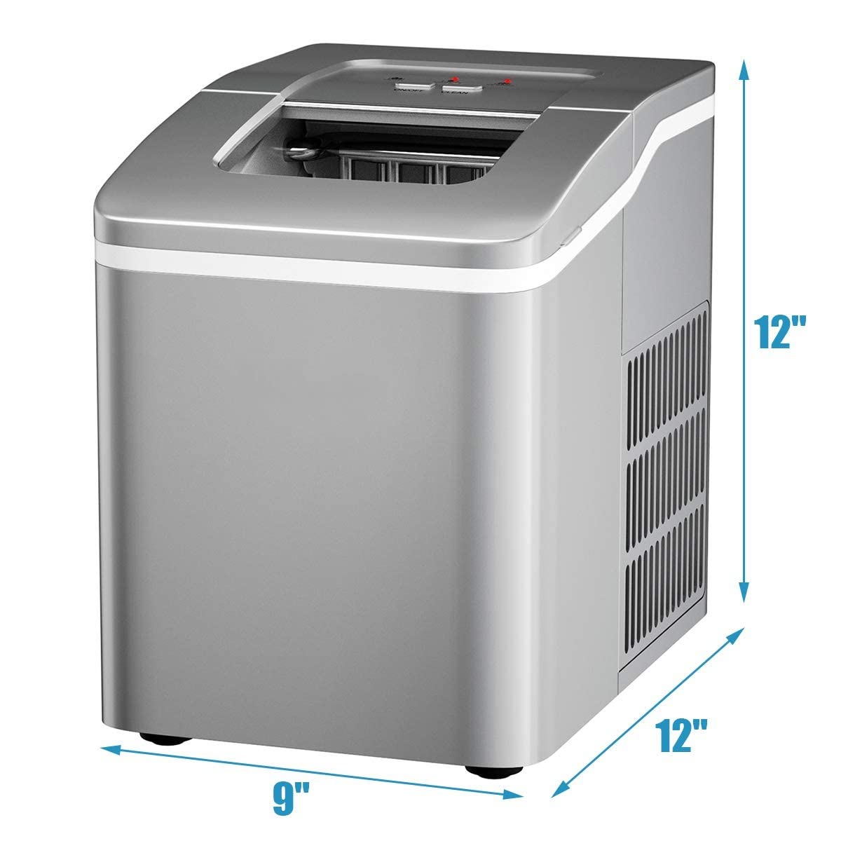 Posdutti Countertop Ice Maker Machine - 26Lbs/24H, 8-Minute Fast Ice Production, Bullet-Shaped Ice Cubes, Self-Cleaning, Includes Basket & Scoop - Perfect for Home, Office, Parties & Outdoor Activities (Silver)