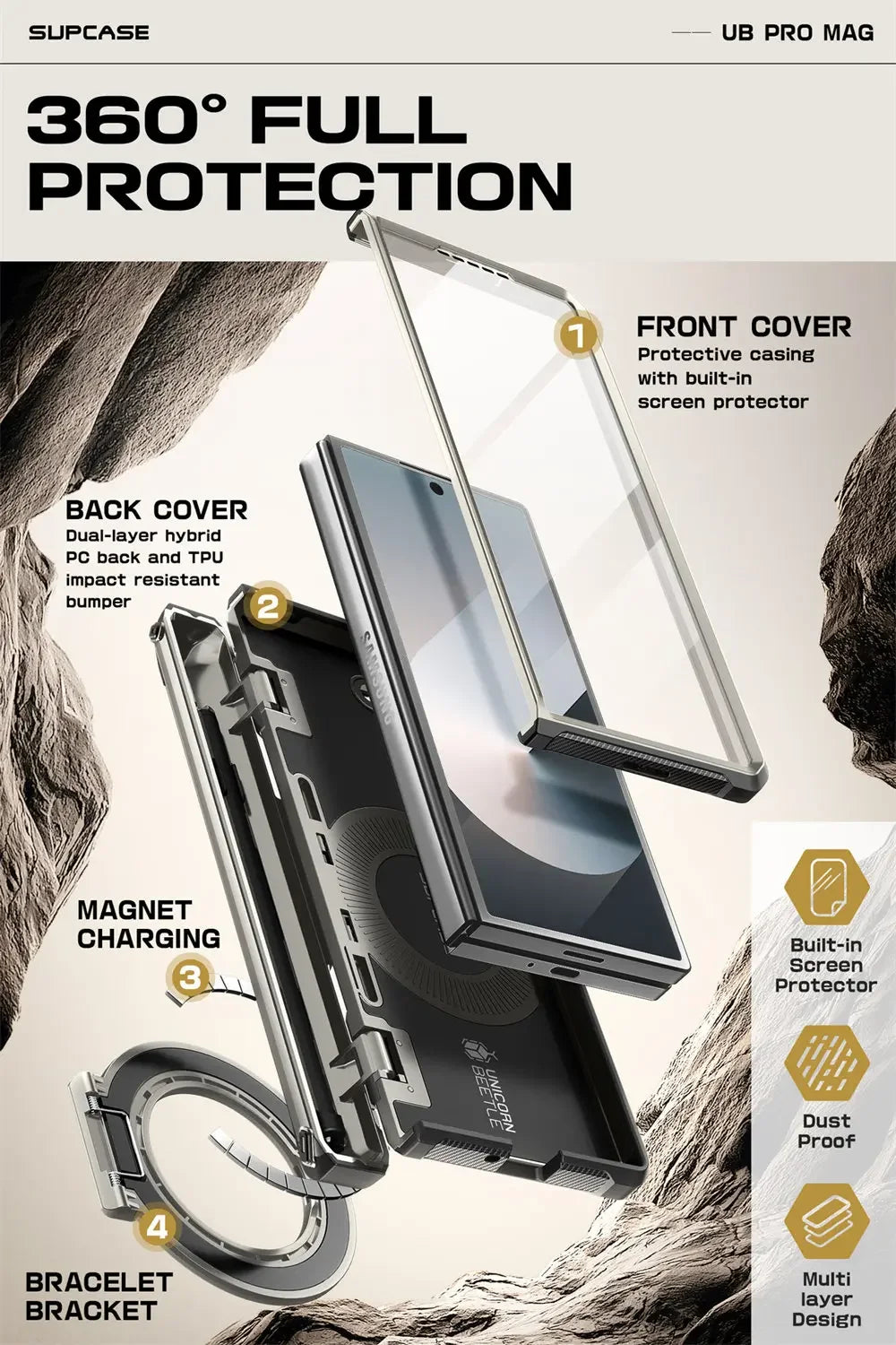 SUPCASE UB Pro Magnetic Rugged Shockproof Case for Samsung Galaxy Z Fold 6 - Heavy Duty Protection for Work, Outdoor & Travel