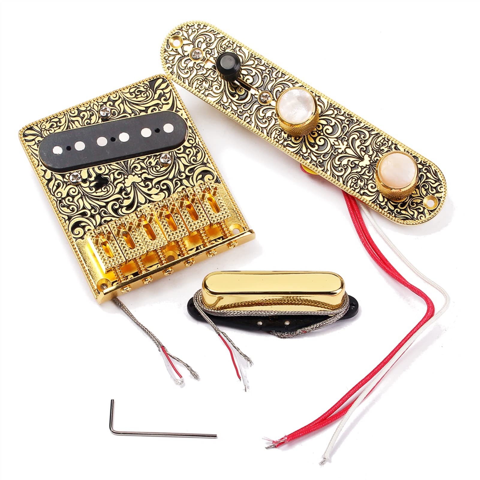 Golden Guitar Control Plate Bridge - Prewired & Loaded for Easy Installation | Perfect for Electric Guitar Upgrades & Repairs | DIY Guitar Parts & Accessories