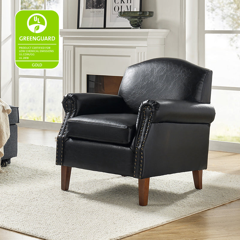 Gianfranco Vegan Leather Armchair with Sturdy Wooden Legs - Modern Vegan Leather Lounge Chair for Living Room, Office & Reading Nook - Eco-Friendly Faux Leather Accent Chair