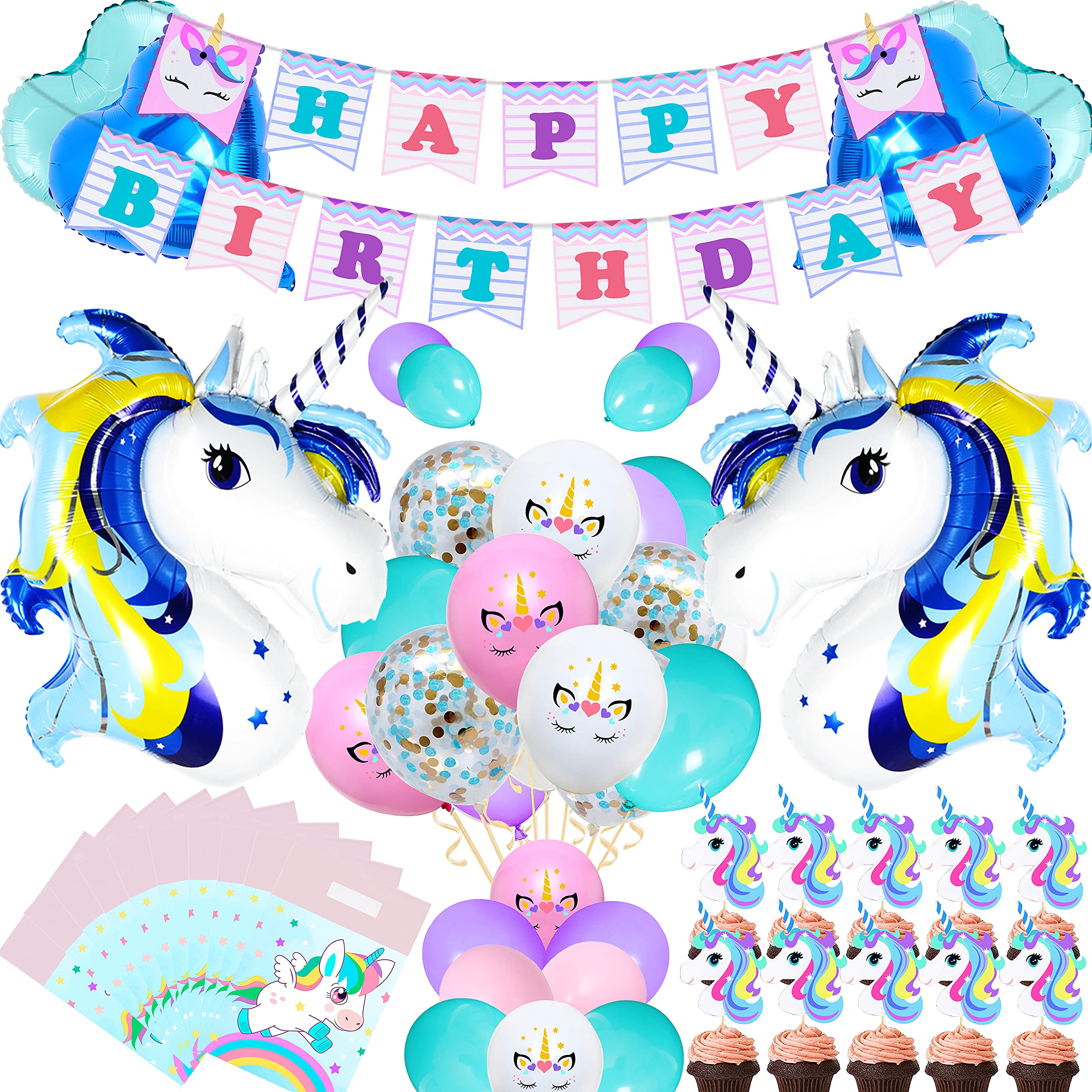 Cute Unicorn Birthday Party Decorations Set - 79PCS Blue Unicorn Theme Party Supplies with Banner for Kids Birthday Decor | Perfect for Unicorn Themed Parties, Baby Showers & Children's Celebrations