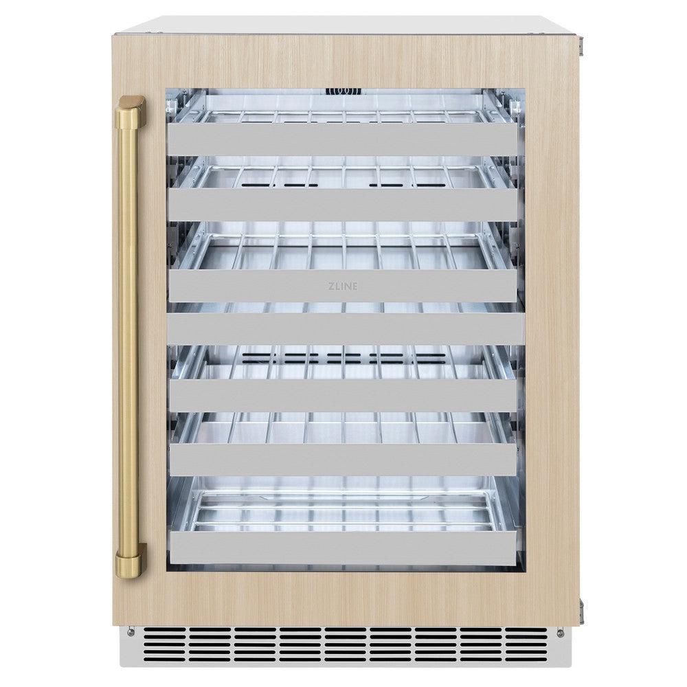 ZLINE Autograph Edition 24 Inch Touchstone Dual Zone 44 Bottle Wine Cooler with Panel Ready Glass Door & Champagne Bronze Handle - Perfect for Home Bars, Wine Cellars, and Entertaining (RWDPOZ 24 CB)