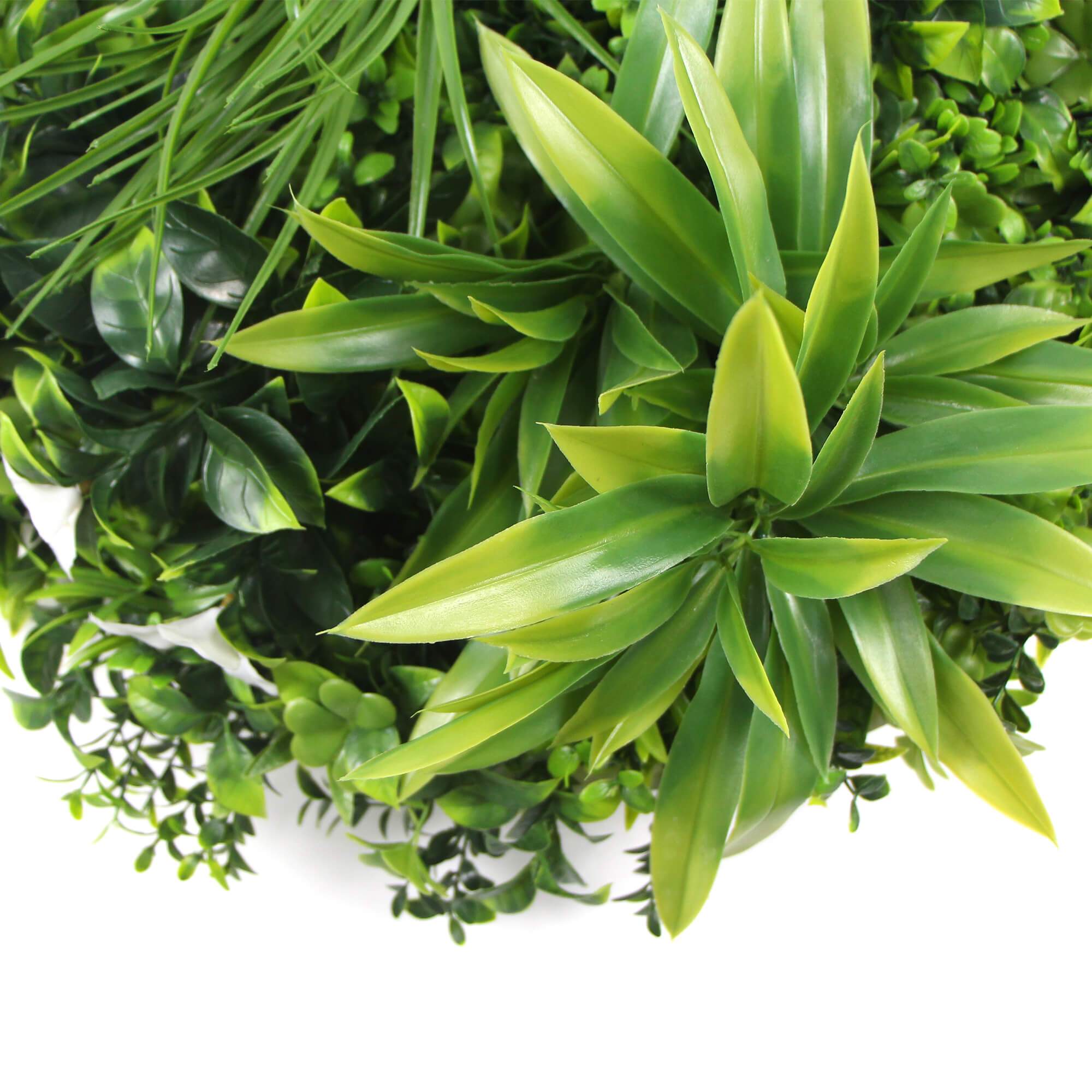 UV Resistant 50cm White Artificial Flower Green Wall Panel with White Frame - Perfect for Home Decor, Wedding Backdrops, and Office Partitions