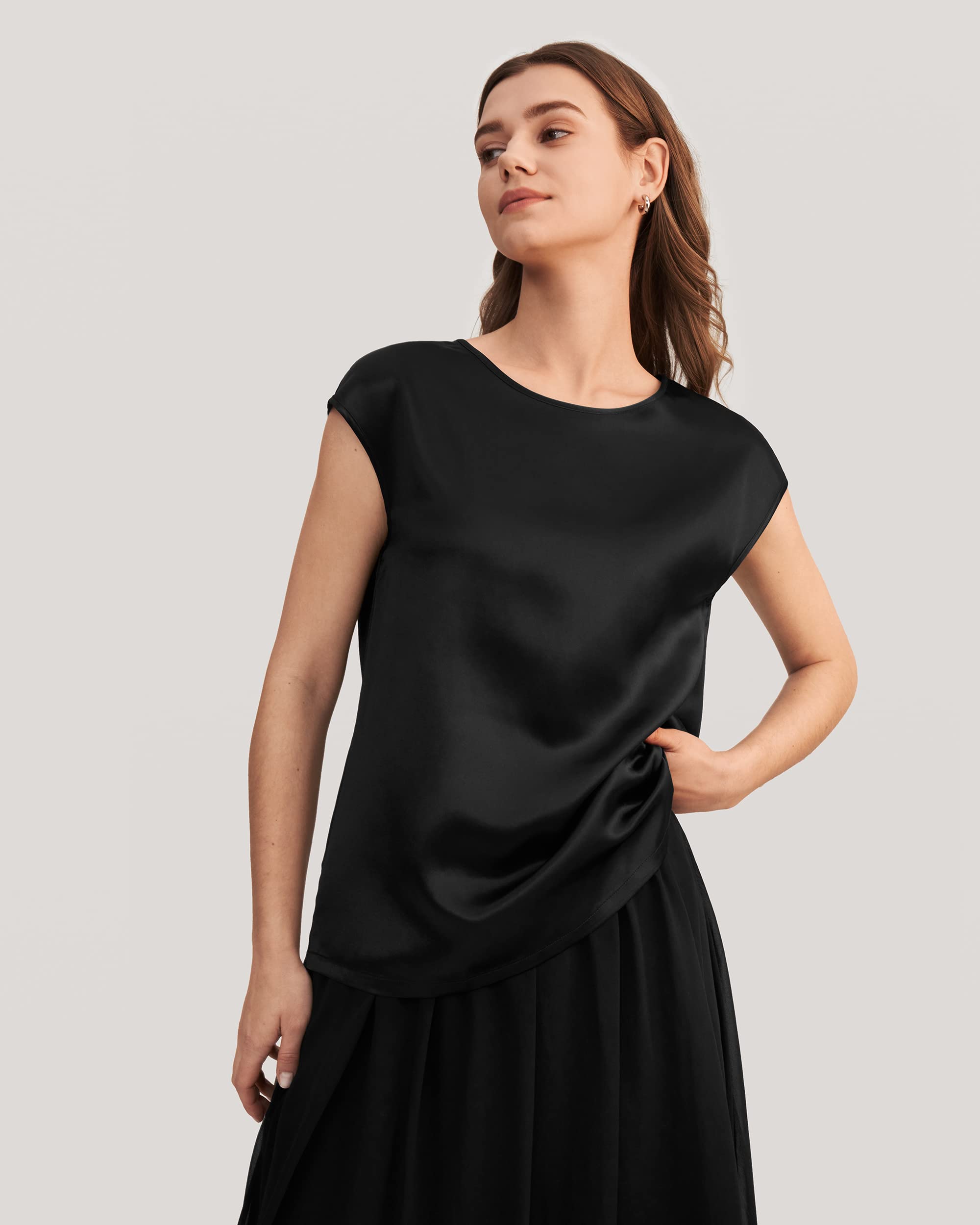 LilySilk Women's Short Sleeve Silk Blouse - 100% Charmeuse Summer Top for Ladies | Breathable & Comfortable Silk Shirt for Office, Travel & Casual Wear