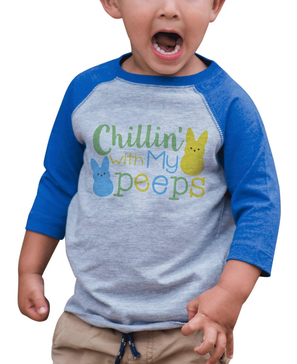 7 Ate 9 Apparel Kids Funny Easter Blue Raglan T-Shirt - Cute Easter Outfit for Boys & Girls - Perfect for Easter Egg Hunts & Spring Celebrations